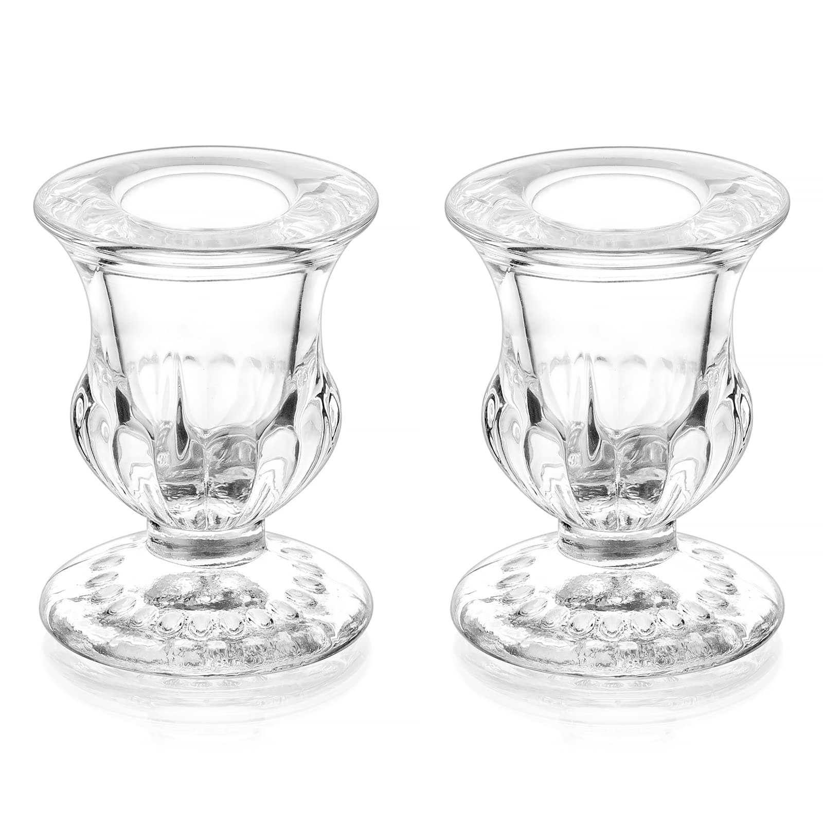 Glass Taper Candle Holders - Clear Small Candlestick Holder Bulk, Thicker Glass Candle Sticks Set for Wedding Christmas Party Dining Table Table Centerpiece Decor, 2Pcs
