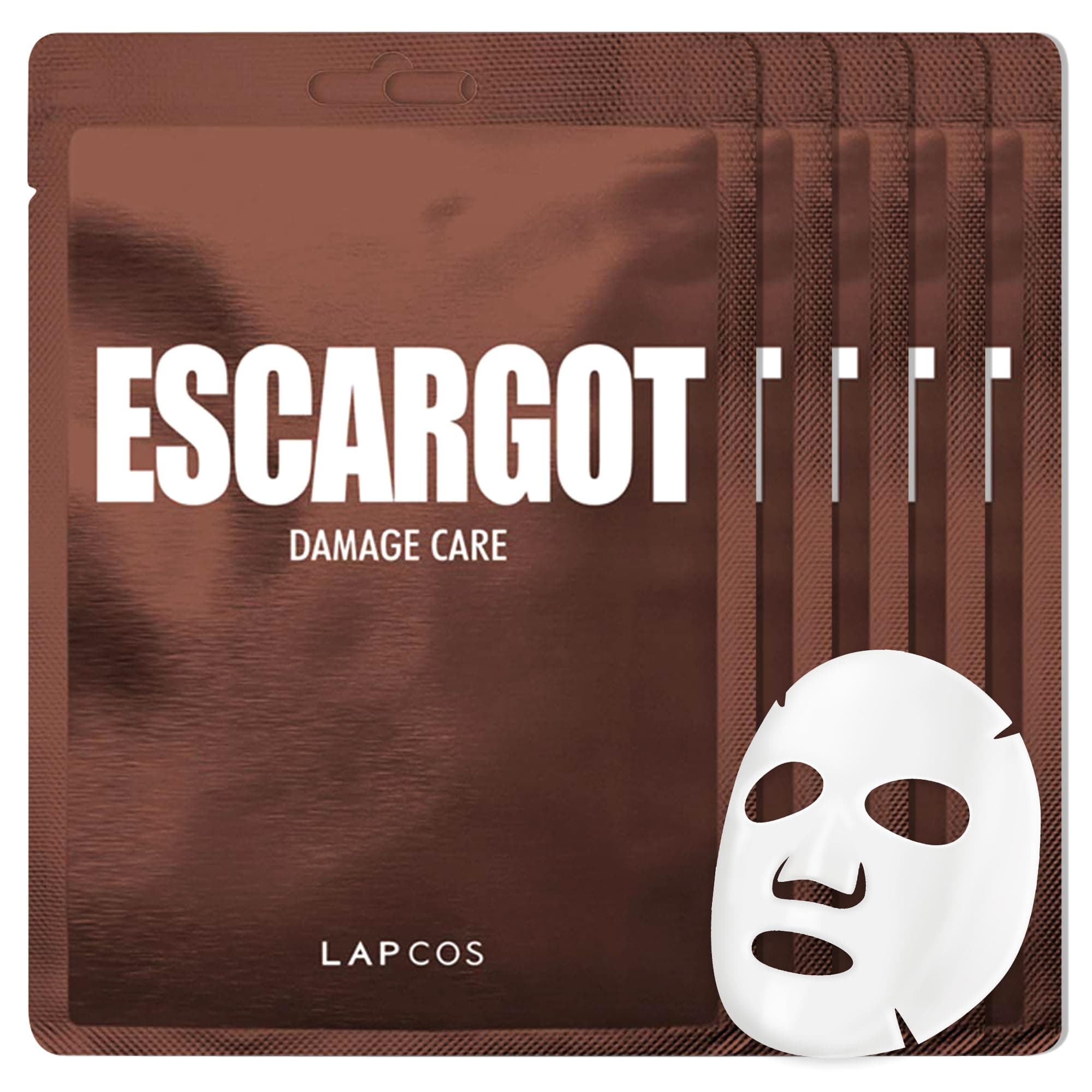 5 x Lapcos Escargot Face Masks Luxurious Skin Care with Snail Secretion Filtering Spirulina Platensis Extract and Castile Chamomile for Skin Care and Conditioning