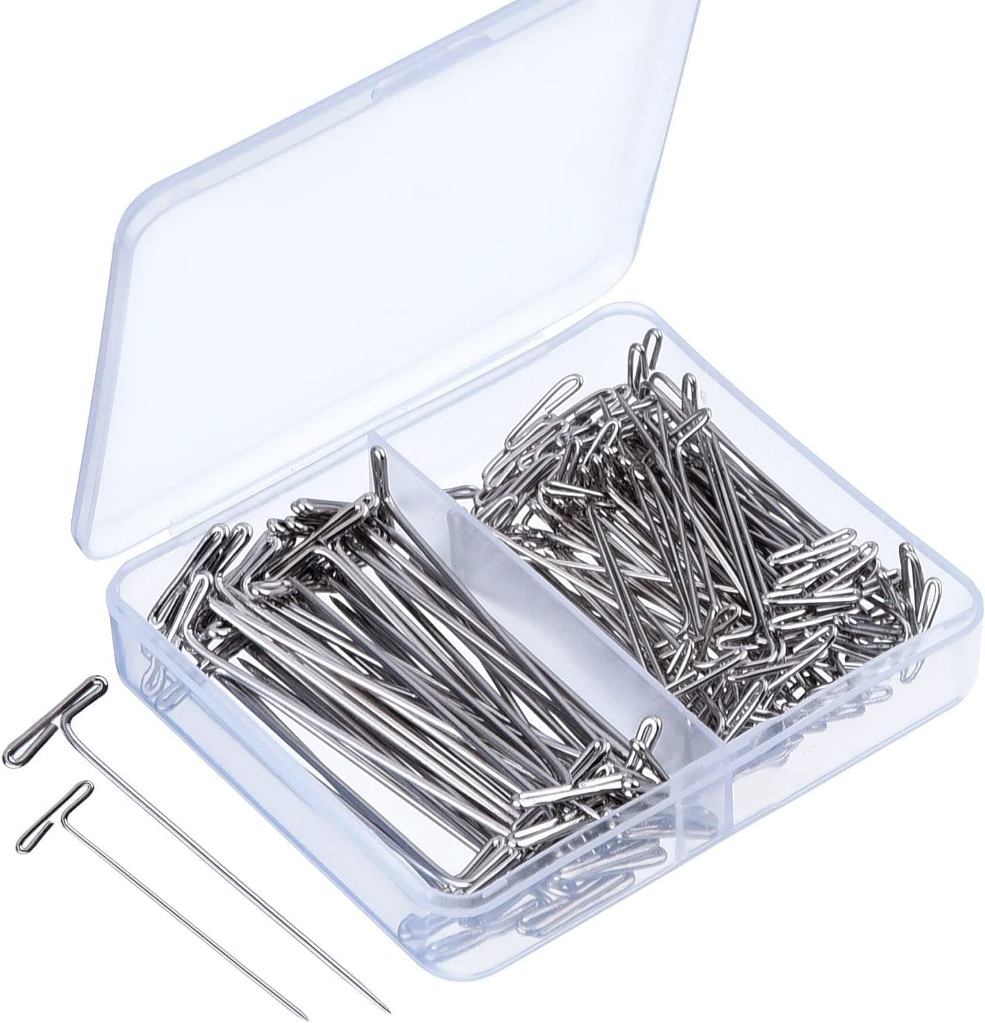 – Premify 150 Pieces Strong Steel T-Pins for Blocking, Knitting, Modelling & Crafts, 1 inch T-Pin Needles with Hinged Reusable Tin (38mm 100pcs, 51mm 50pcs)
