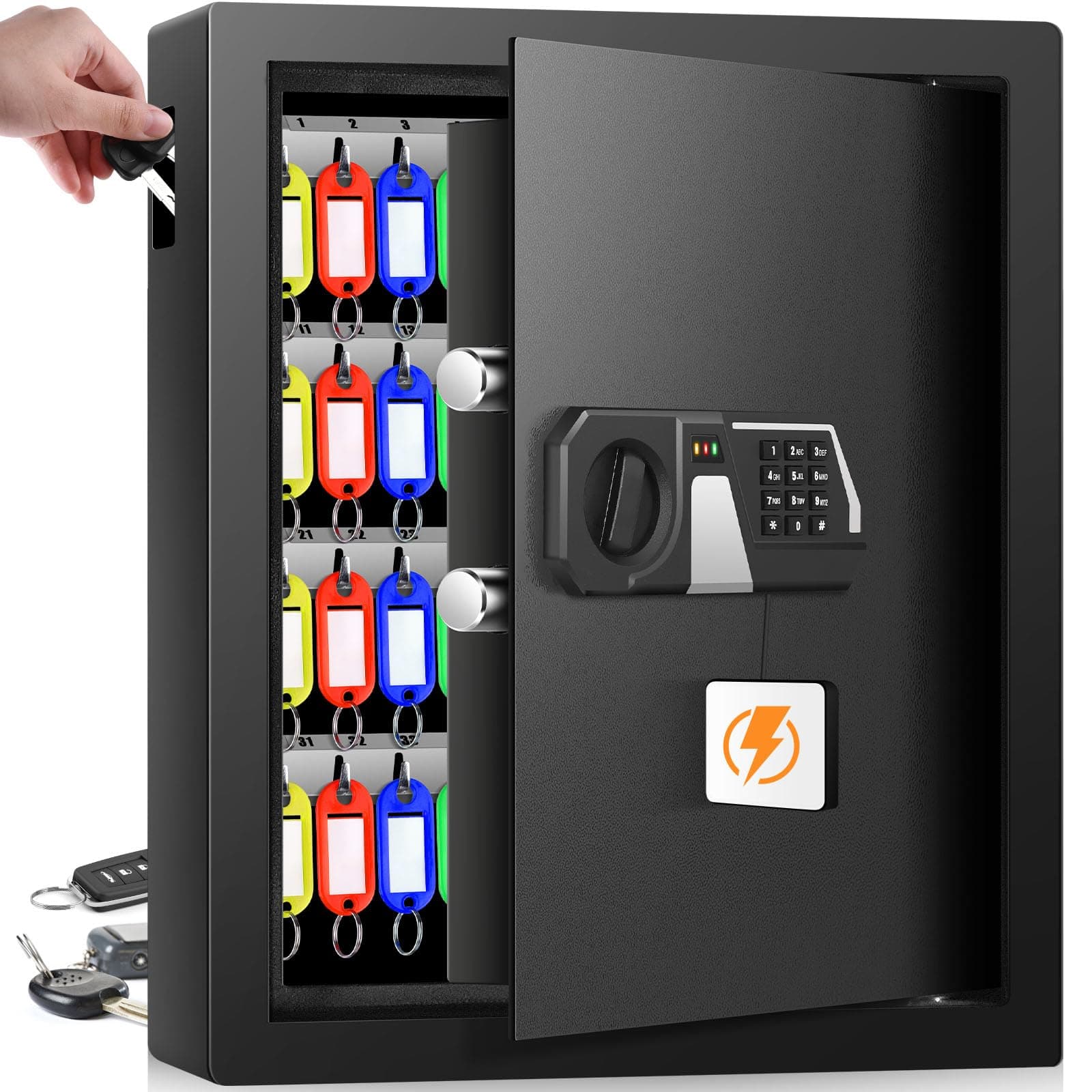 - Nebakne 71 Keys Fireproof Key Lock Box, Anti-Theft Key Box Wall Mount with Adjustable Hook Plates, Key Tags and Side Opening, Key Safe Key Cabinet Key Organizer for Home Office Garage Rental Business