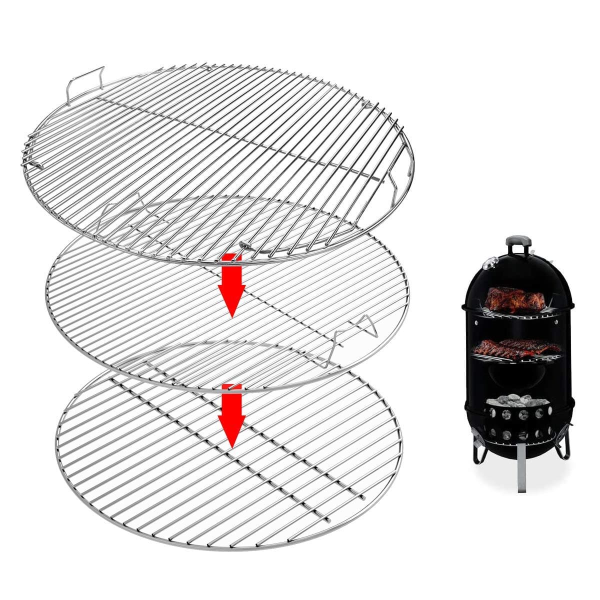 7436 Upper Cooking Grate, 85041 Lower Grate, 63014 Charcoal Grate for Weber Charcoal Grill 22 Inch Smokey Mountain Cooker, 22" Charcoal Smoker Parts, 2 Cooking Grate and 1 Charcoal Grate