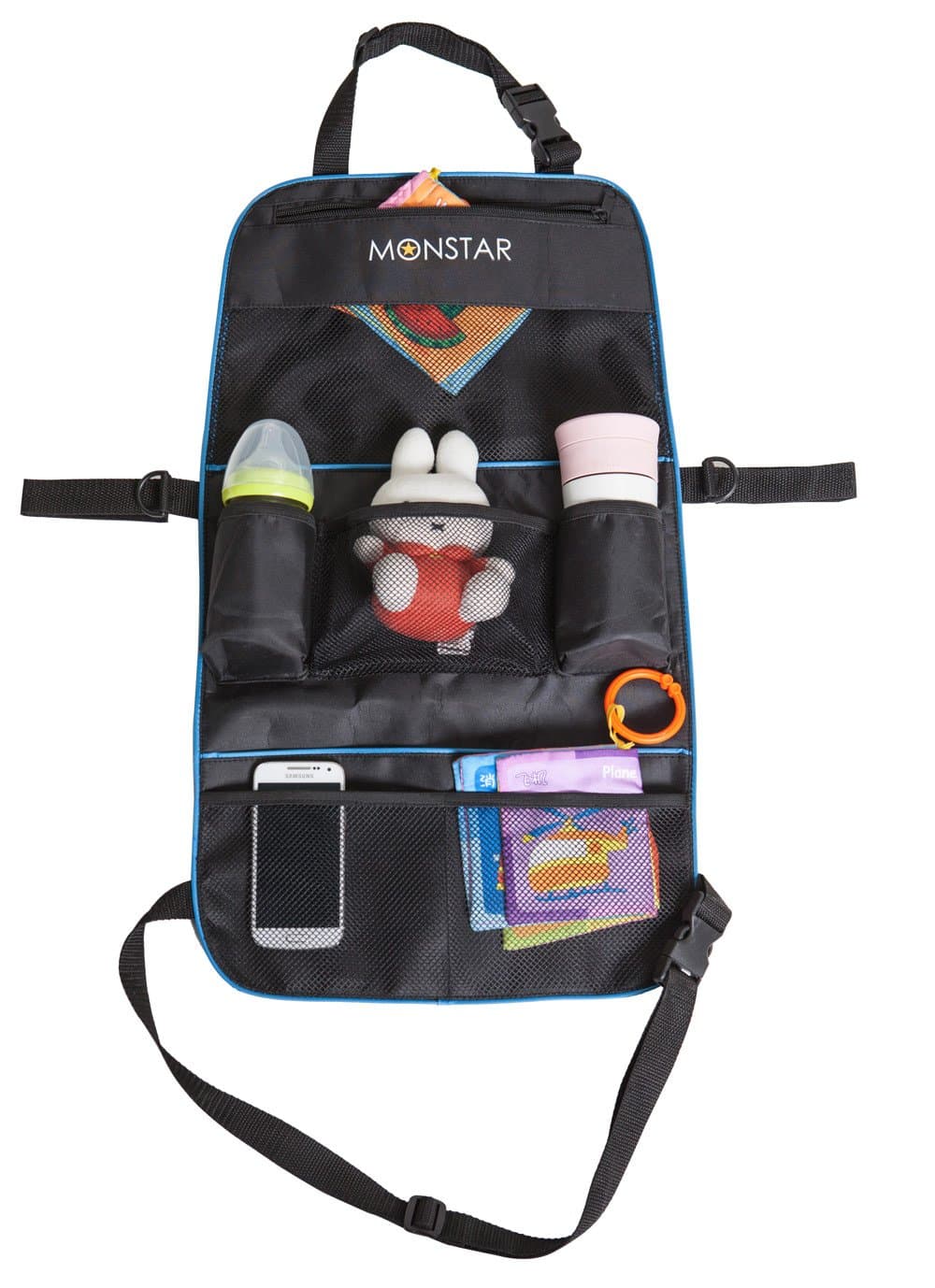 MONSTAR 2in1 Back seat Stroller Organizer-Auto Car Seat Back Protector and Storage Panel-waterproof kick mats for kids