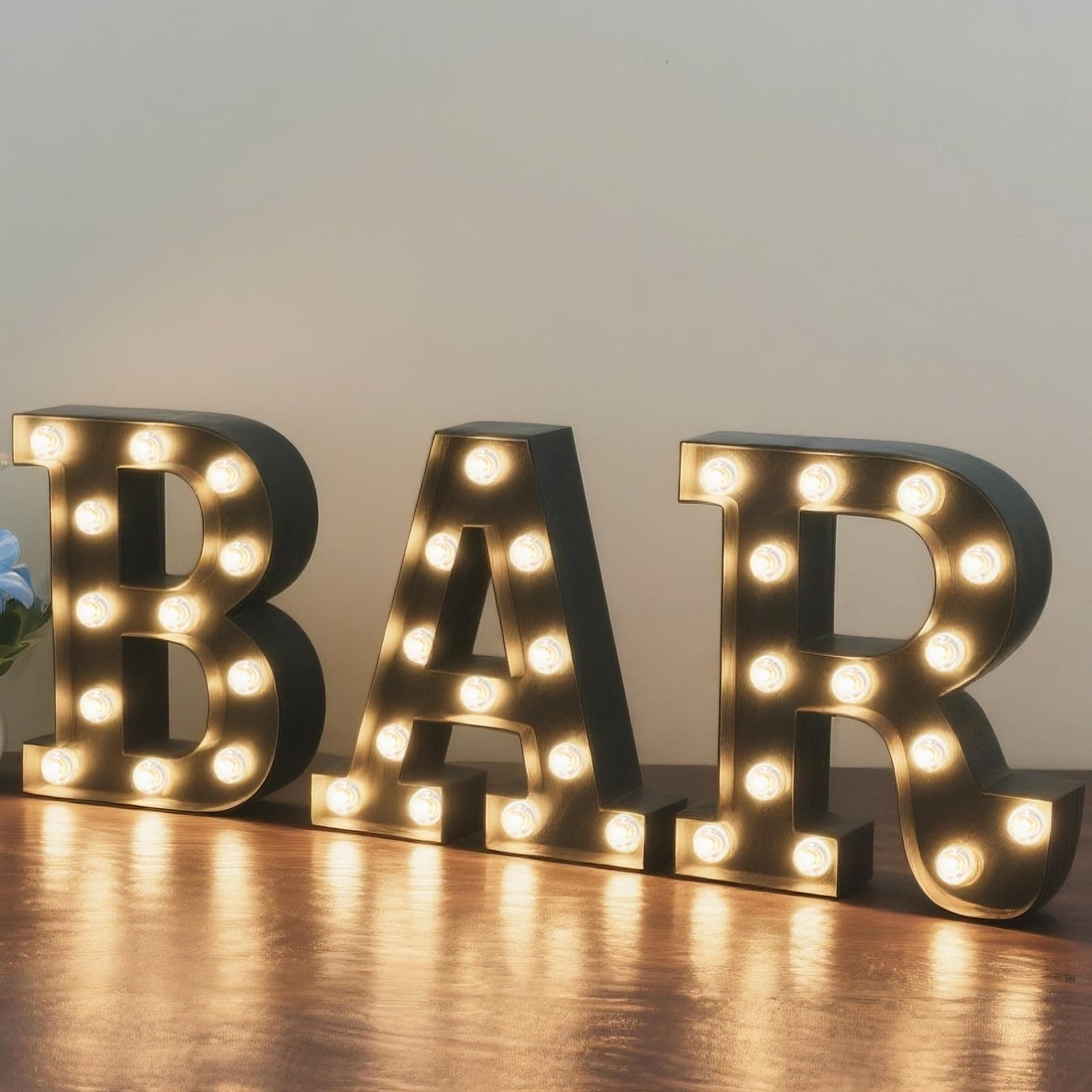 BAR - Illuminated LED Marquee Word Sign - Pre-Lit Pub Bar Sign - Battery Operated (23.03-in x 8.66-in) (Black)