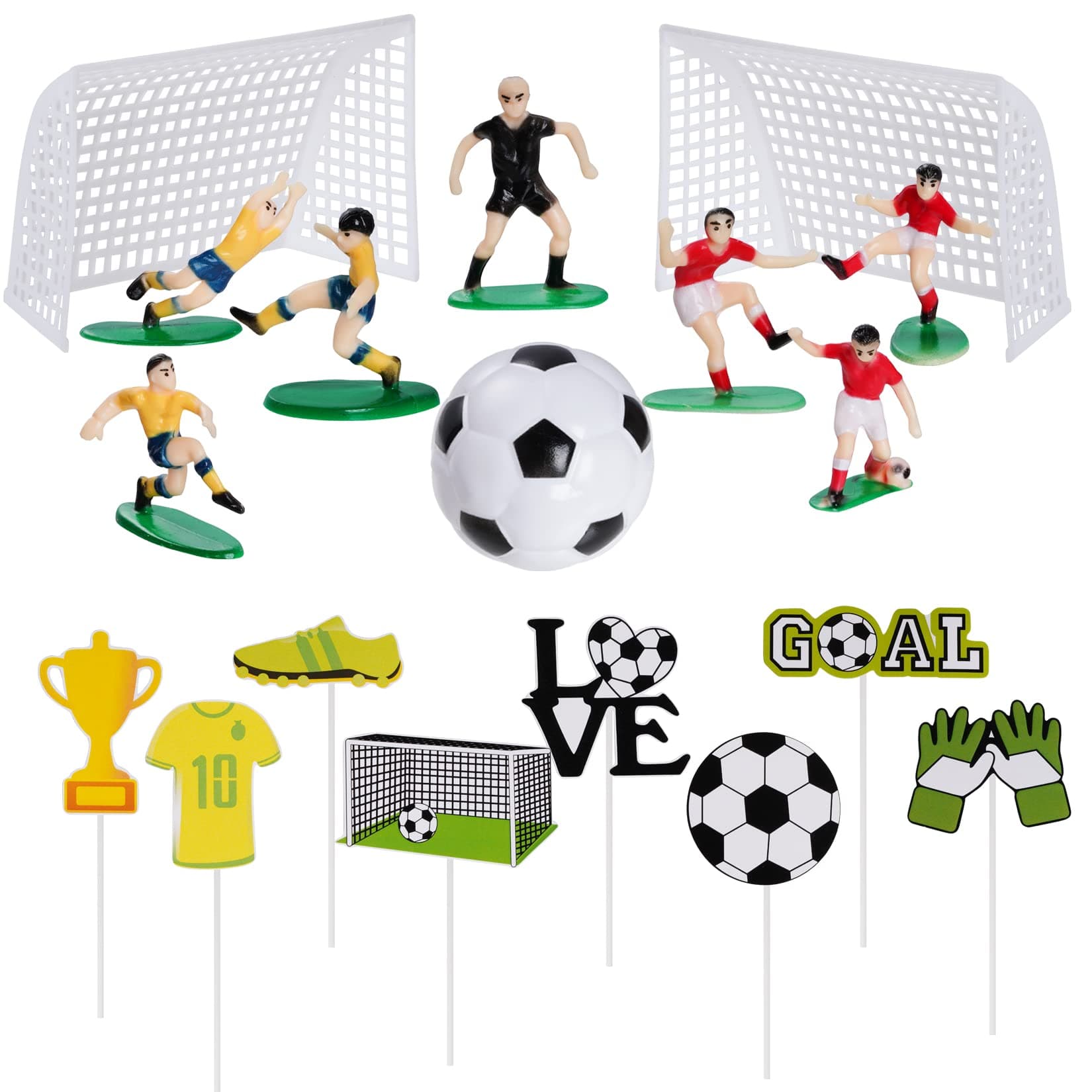 18 Pieces Soccer Cake Topper Decorations Soccer Ball Cupcake Topper Soccer Player figure for Soccer Birthday Party Sport Party Football Theme Party Supplies for Men Boy