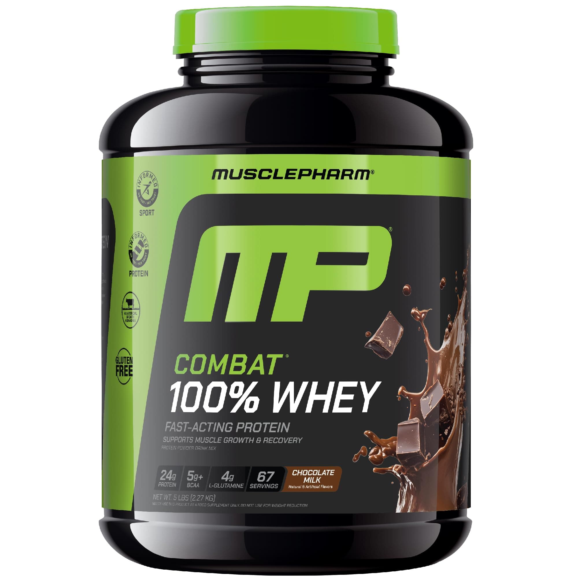 MusclePharm Combat 100% Whey Protein Powder, Chocolate Milk, Fast Recovery & Muscle Gain with Whey Isolate, High Protein Powder for Women & Men, Gluten Free, 5lb, 67 Servings