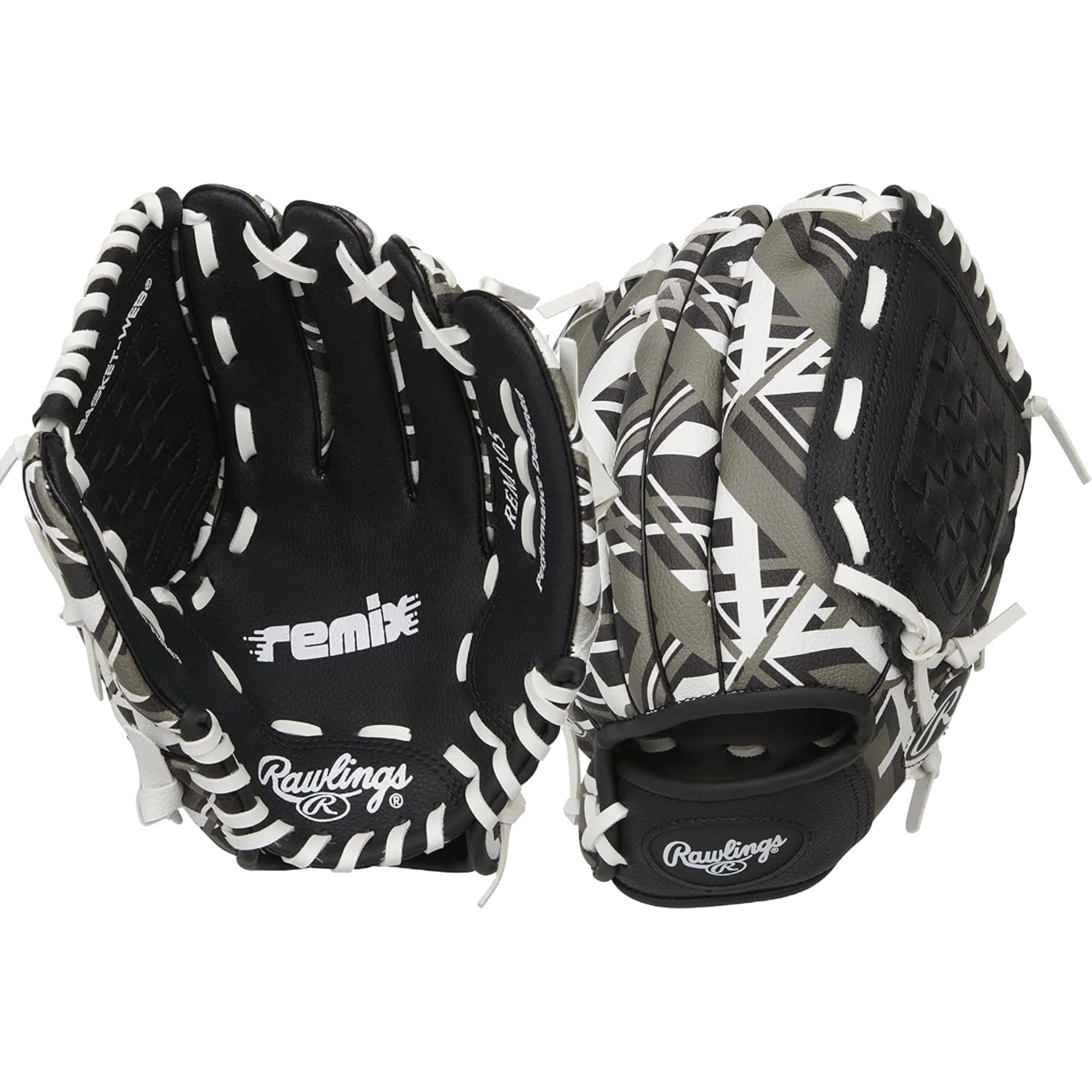 Remix Series Youth Tball/Baseball Glove, Right Hand Throw, Black/White/Gray, 9 Inch (Ages 3-5) (AMAREM91-6/0)