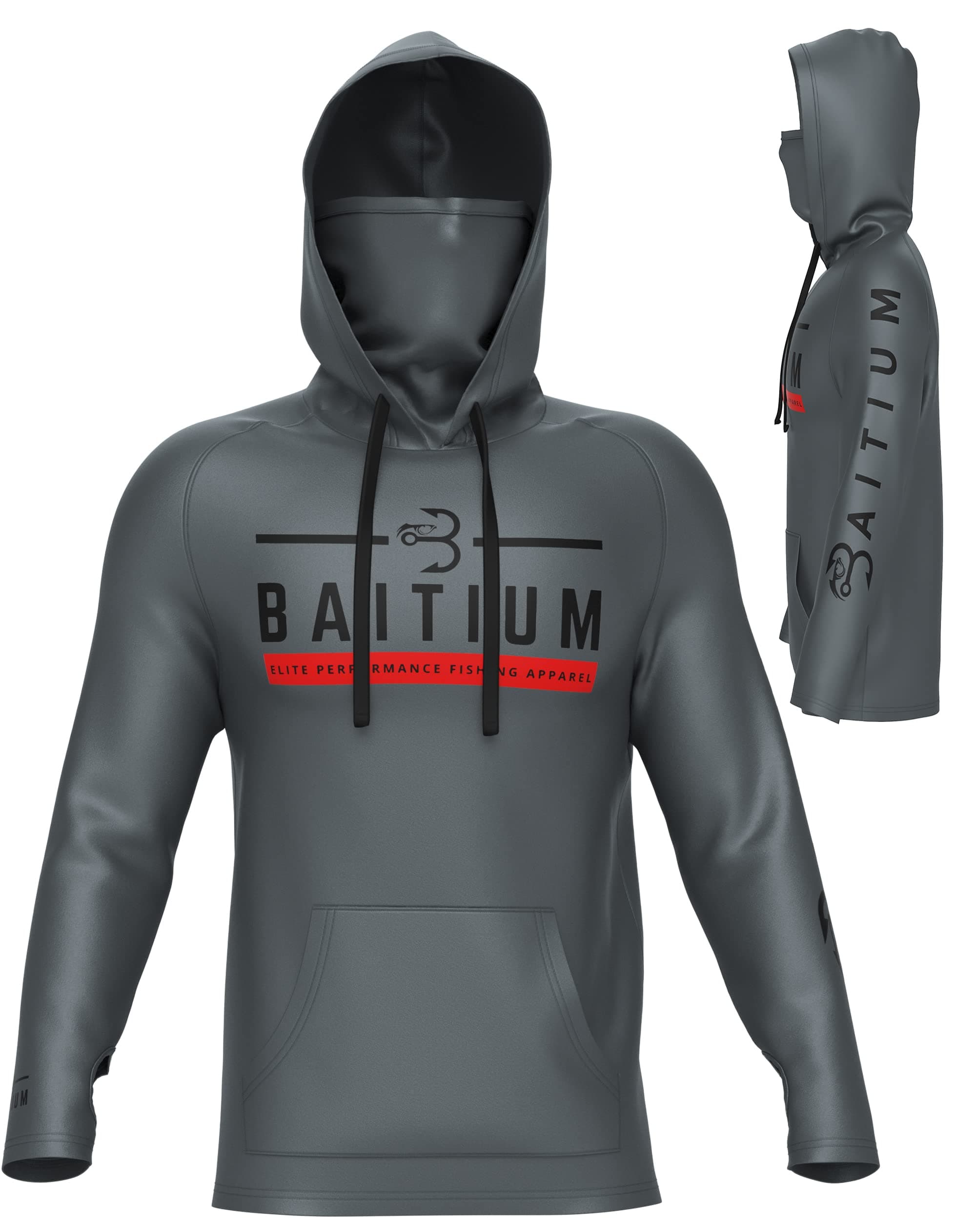 BaitiumFishing Shirts for Men,UPF50 Hooded Long Sleeve with Gaiter, Sun Protection Dry Fit Apparel, Face Mask, Fishing Clothes