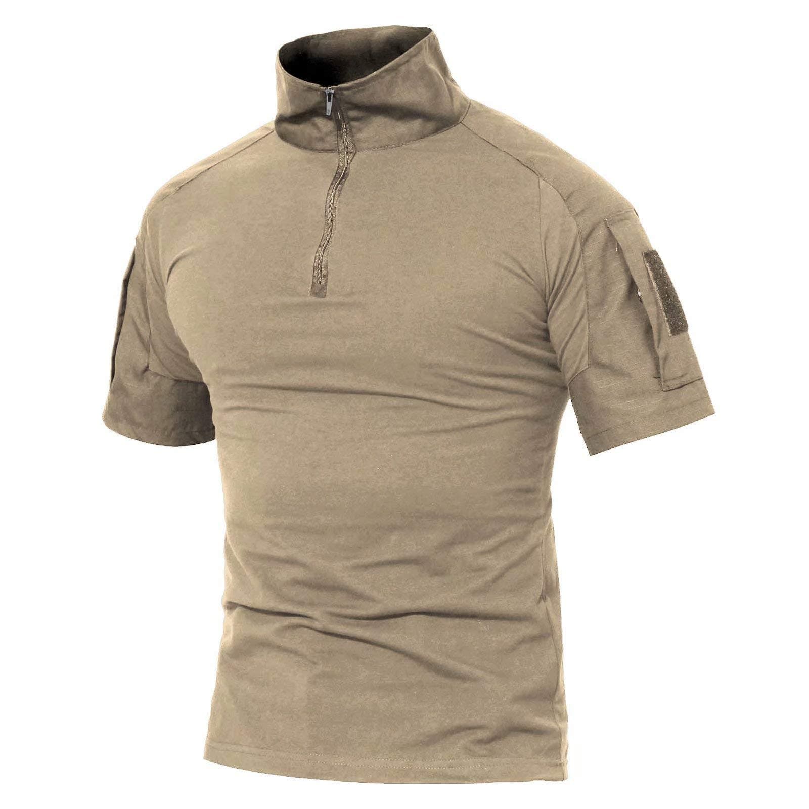 Men's Tactical Military Shirts 1/4 Zip Short Sleeve Slim Fit Camo Shirt
