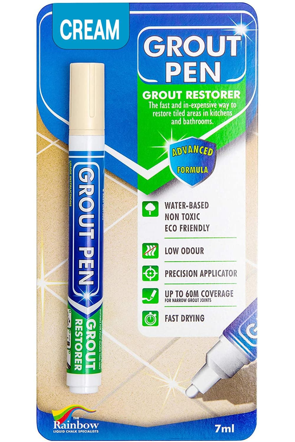 Grout Pen - Designed for restoring tile grout in bathrooms & kitchens (Cream)