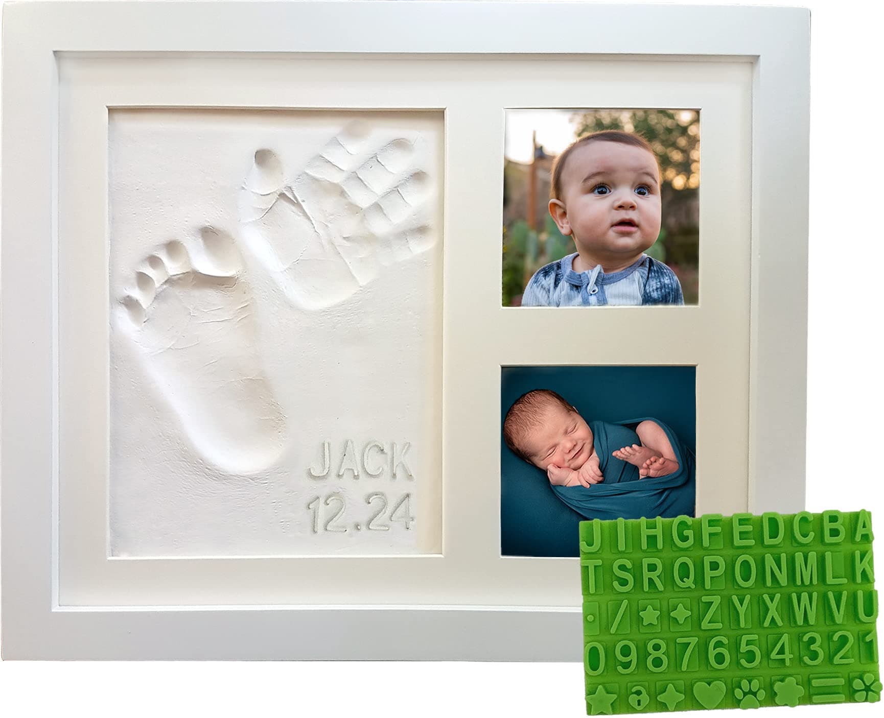 Ultimate Hand & Footprint Kit - Wood Frame, Baby-Safe Clay, & Stencil for Personalized Registry, Baby Shower, New Mom, Birthday & Newborn Gift!