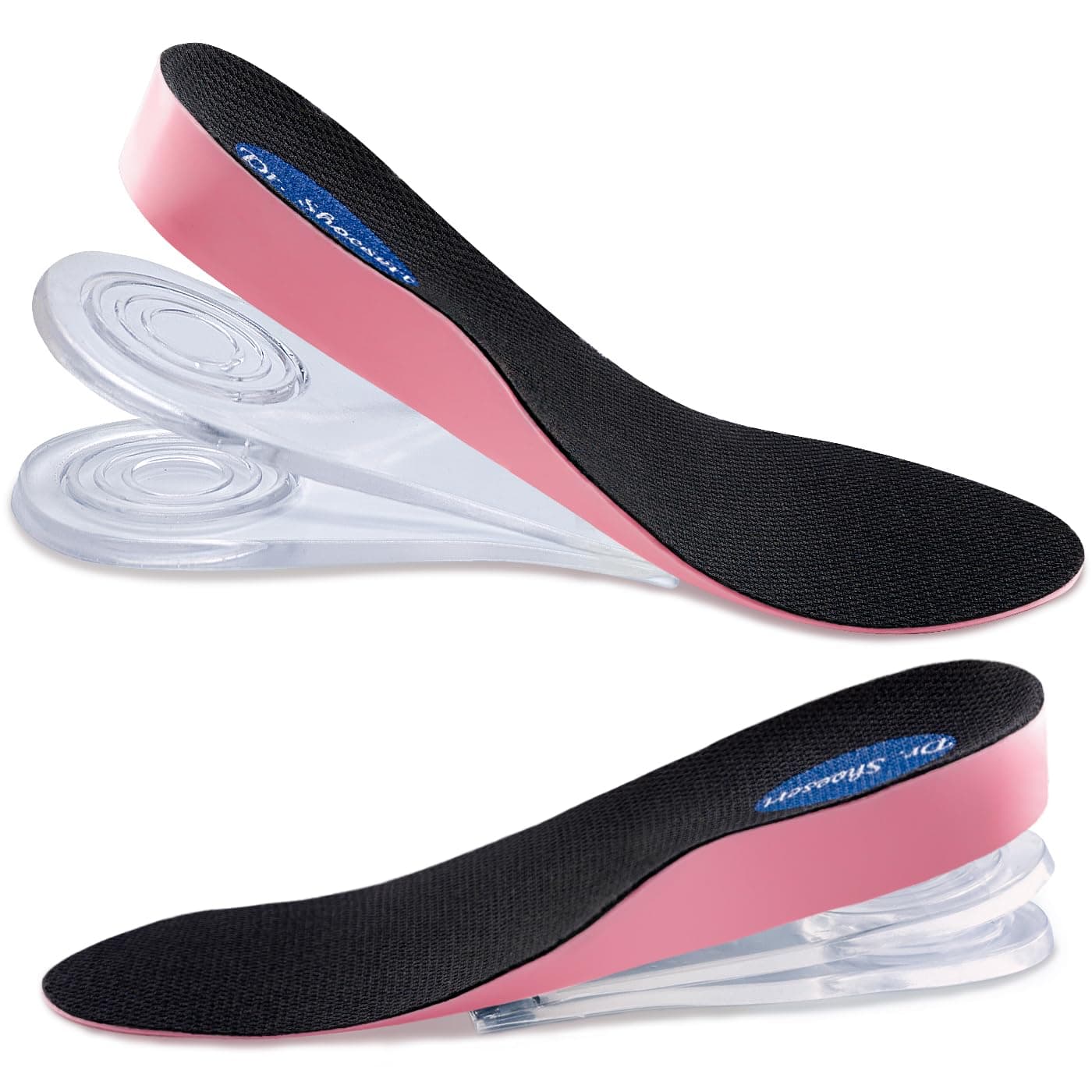 Dr. Shoesert 3-Layer Adjustable Height Increase Insoles, 3/4 Length Shock Absorption Cushion Heel Lift Inserts (Large, Pink)