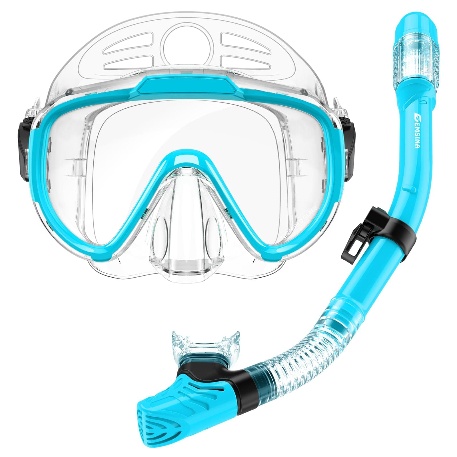 EMSINA Dry Snorkel Set,Panoramic Wide View,Anti-Fog Scuba Diving Mask,Professional Snorkeling Gear