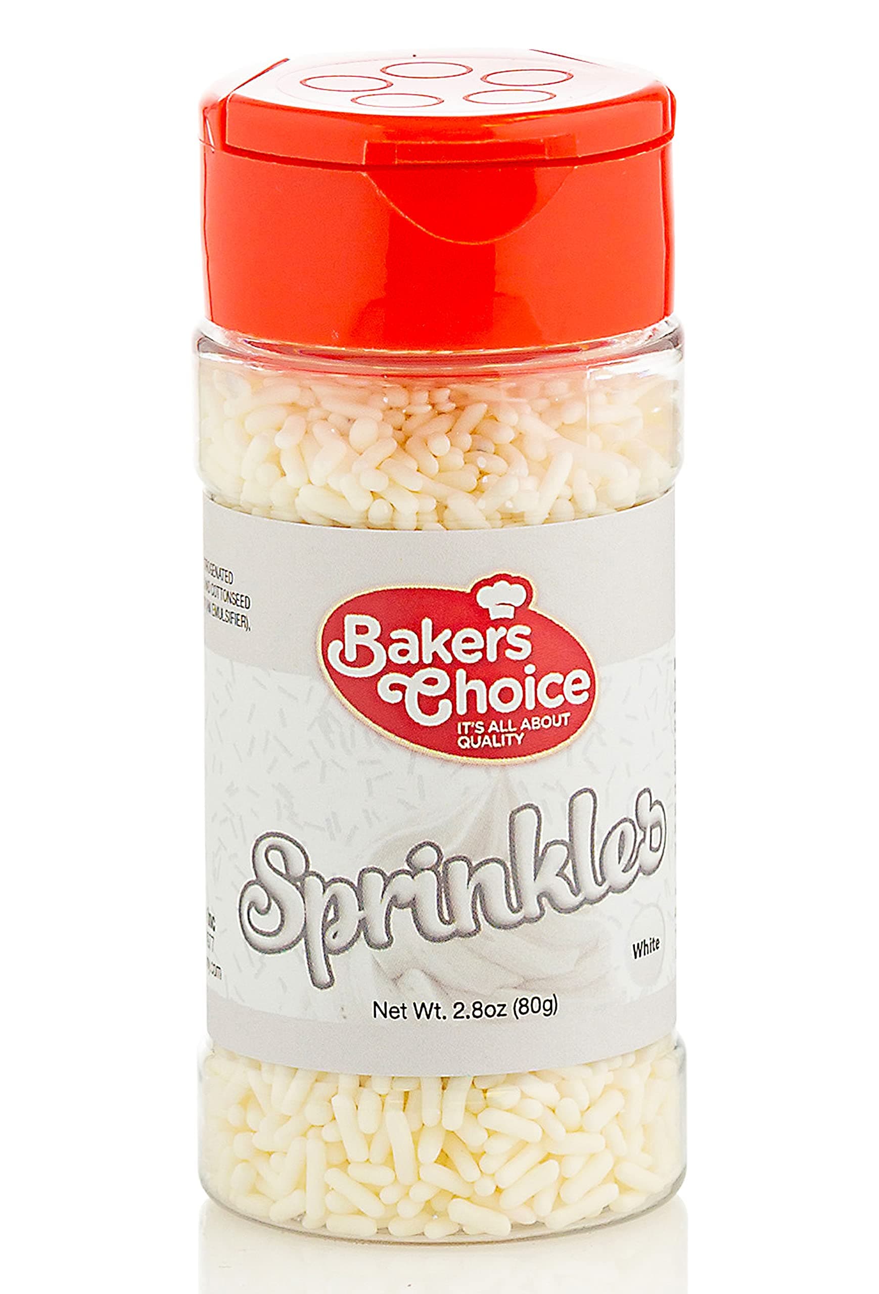 Bakers Choice White Sprinkles for Baking - Jimmies Sprinkles for Ice Cream Toppings - Dairy Free, Kosher 2.8 oz.