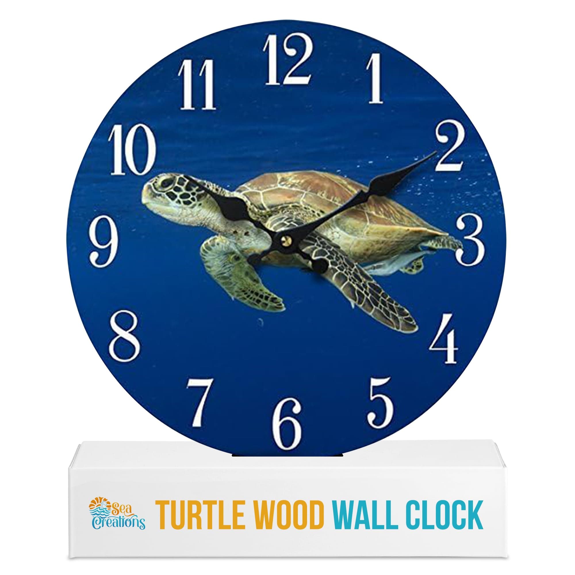 Wooden Wall Clock - Coastal, Nautical, and Beach Themed | Decorative and Aesthetic 13" Timepiece | Ideal Office or Home Decor | Living Room, Bedroom, or Beach House | Turtle (Ver. 3)