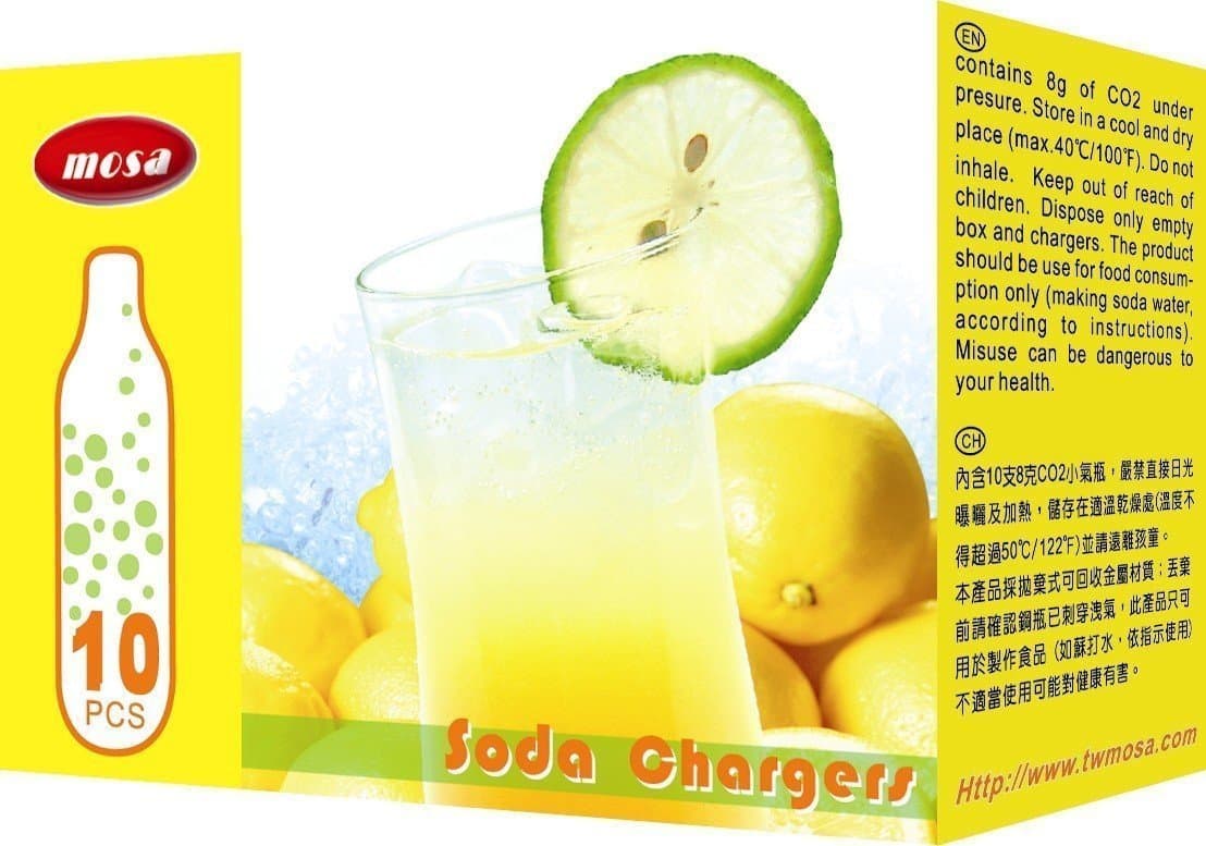 30 - MOSA CO2 8g soda chargers (BW10 CO2) - seltzer water cartridge - 3 boxes of 10