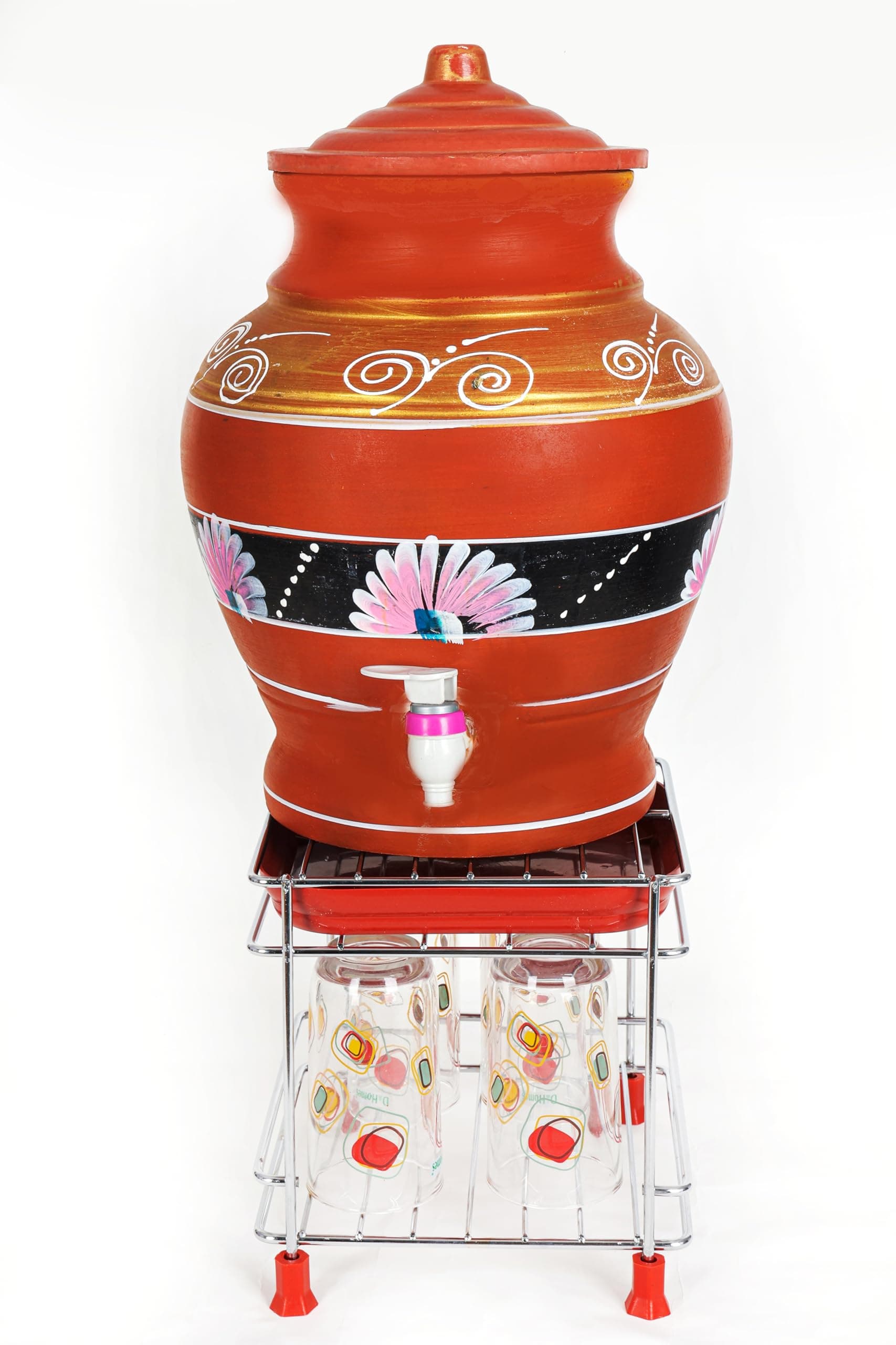 FIT N FORGET Heavy Stainless Steel Matka Stand Step Shelf With Plastic Countertop Tray Plant Stand Gamla Stand Three In One Matka Stand With Glass Stand Plant Stand With 4 Heavy Plastic Legs(8 Inch)