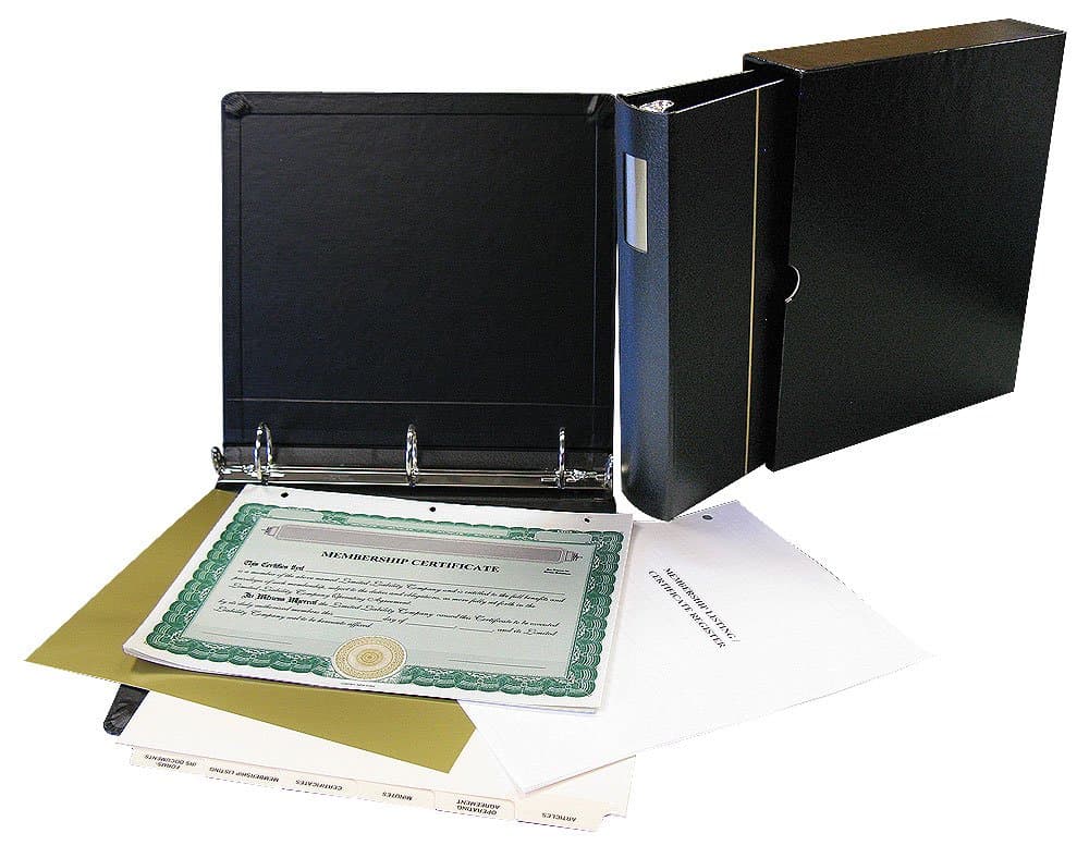 Corporate kit VP Combo (LLC): Binder, Slipcase, Stock Certificates, Index Tabs- Black Binder
