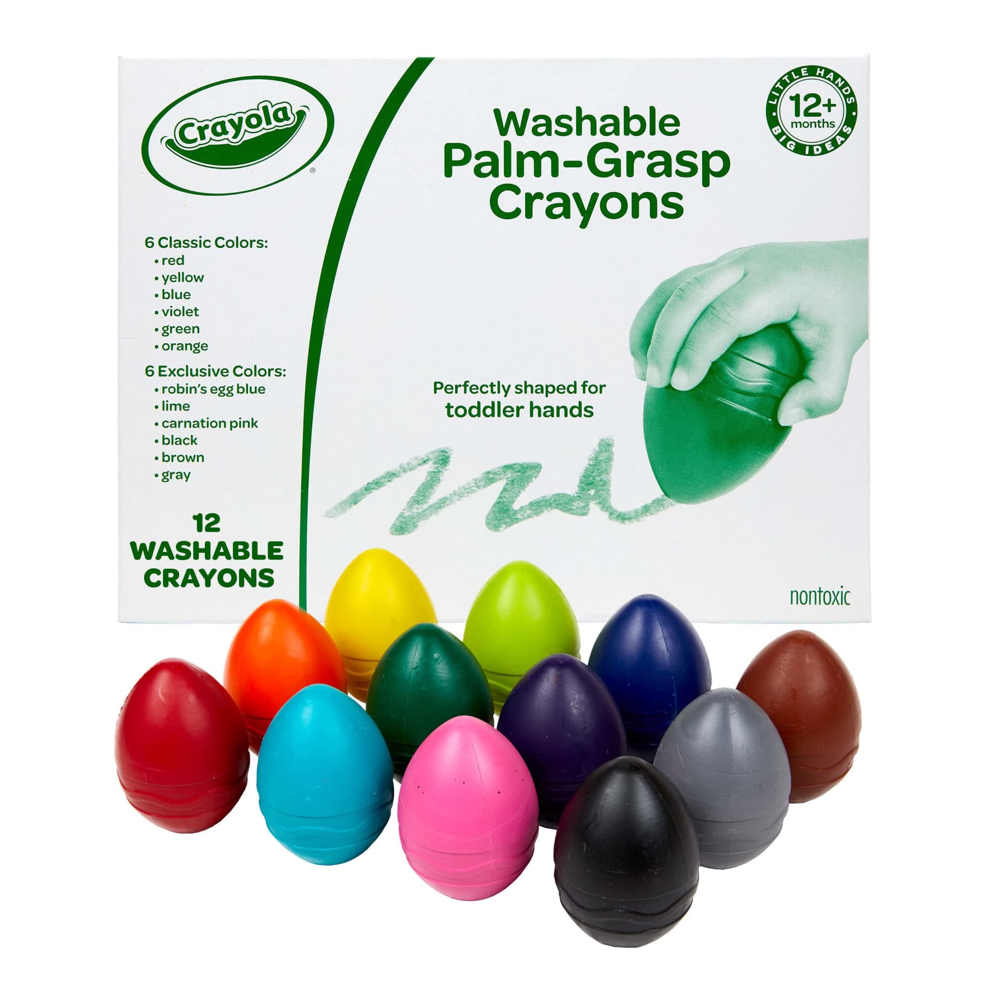 Toddler Crayons in Egg Shape (12ct), Jumbo Washable Big Crayons, Toddler Toys, Nontoxic, Ages 1+, Multi