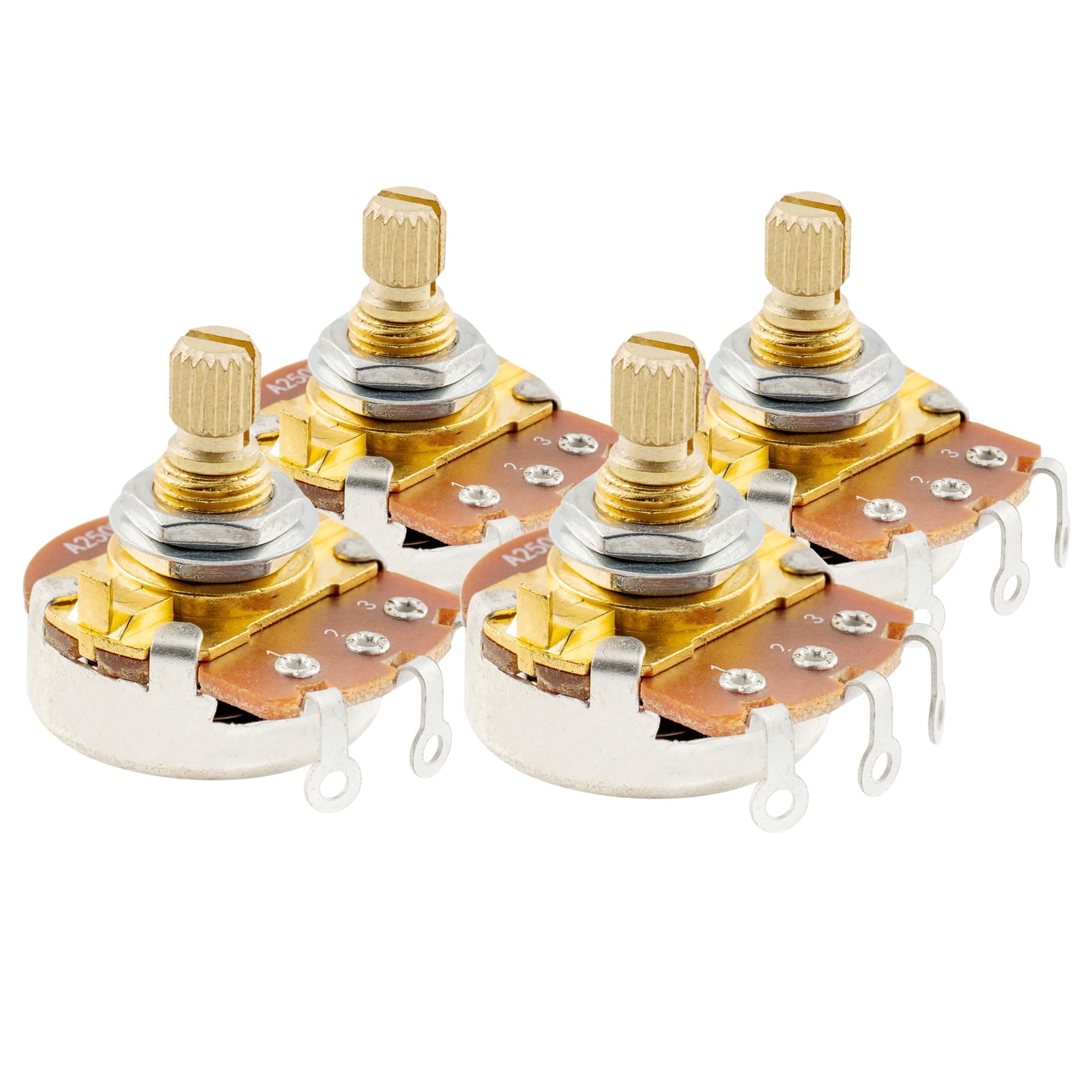 Musiclily Pro Brass Shaft Full Metric Sized Control Pots A250K Audio Taper Potentiometers for Guitar (Set of 4)