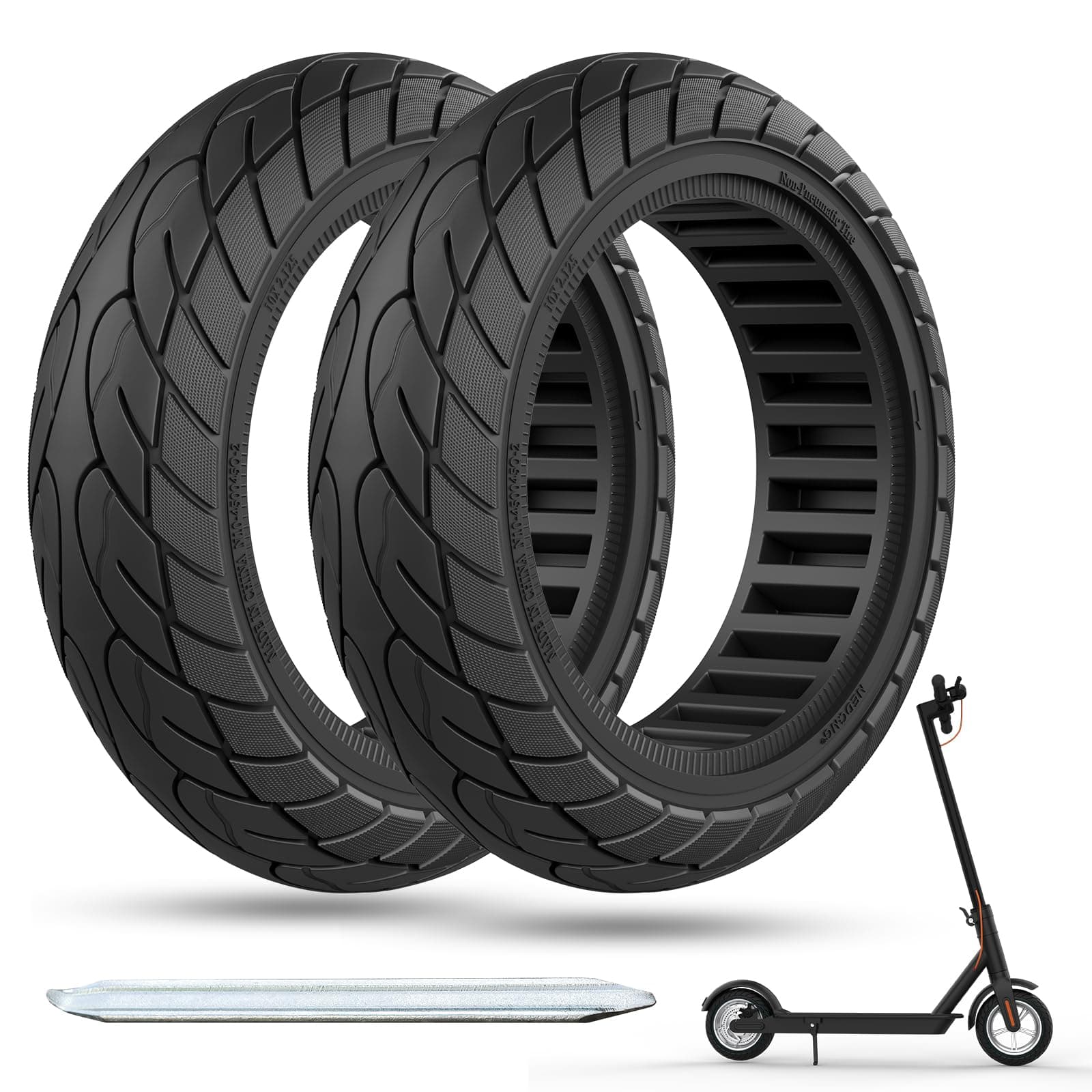 10x2.125 Scooter Tire, 10 inch Solid Rubber Tires Tubeless Front or Rear Replacement 10x2.125 Solid Electric Scooter Tire for Gotrax G4 Xr V2 Ninebot F25 F65 Hiboy S2 Pro 2pc Black