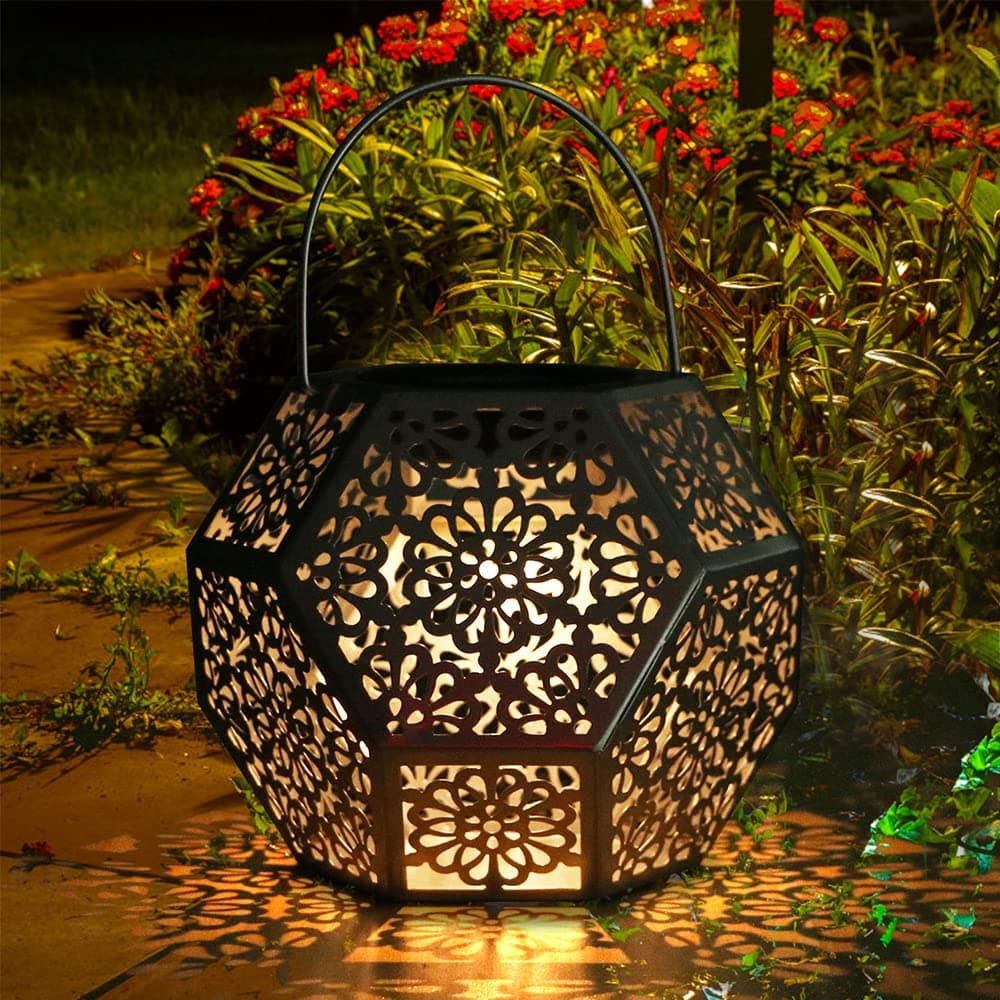 Solar Lantern Outdoor GolWof LED Solar Lantern Light IP44 Waterproof Solar Garden Lantern Solar Powered Lantern Silver Diamond Shaped Hanging Garden Light for Patio Yard Terrace Courtyard