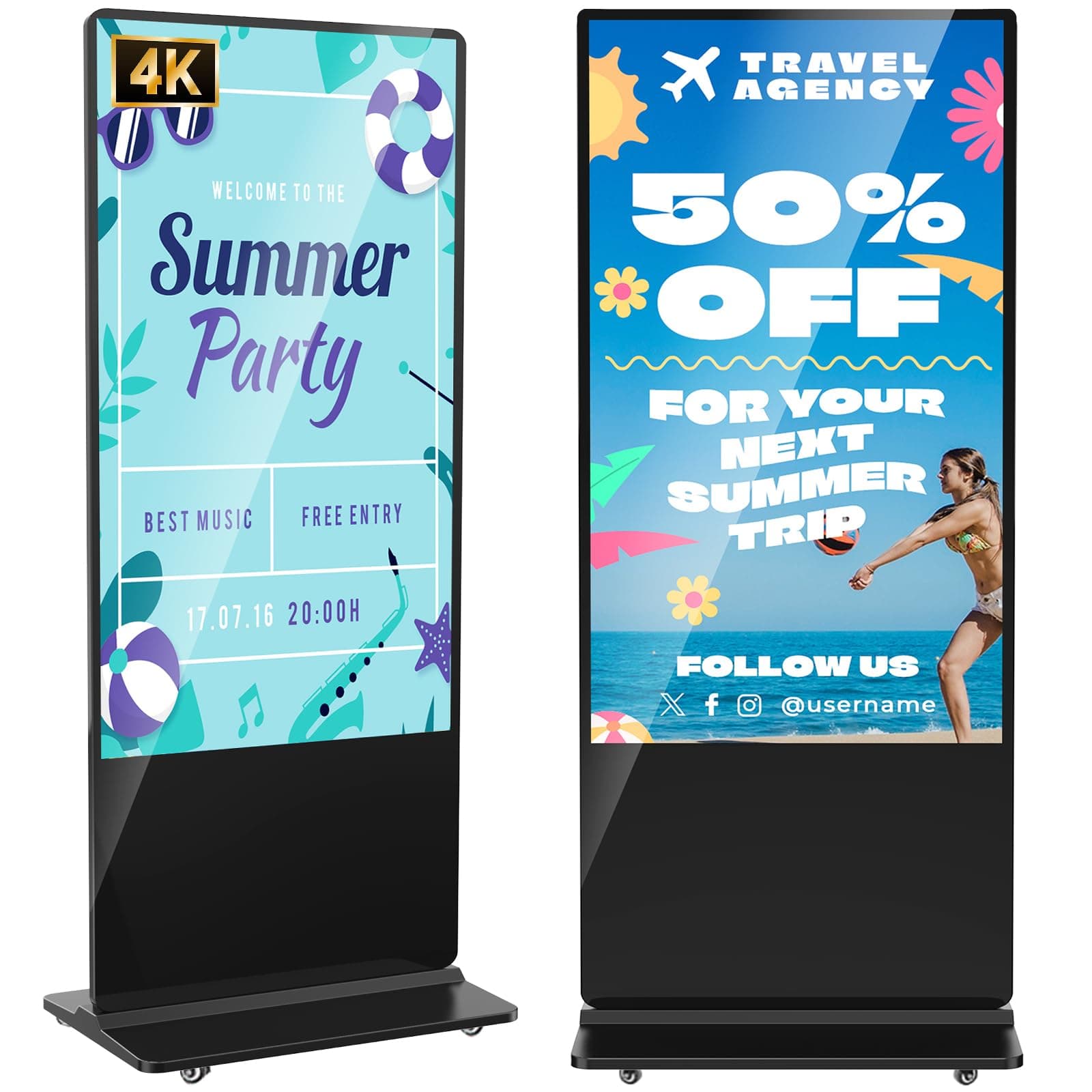 – 65" Digital Signage Display, Freestanding Digital Poster with 4 Wheels, Interactive LCD Kiosks, Commercial Advertising Display Ideal for Retail, Restaurants & Shopping Malls, Black, Non-Touch Screen