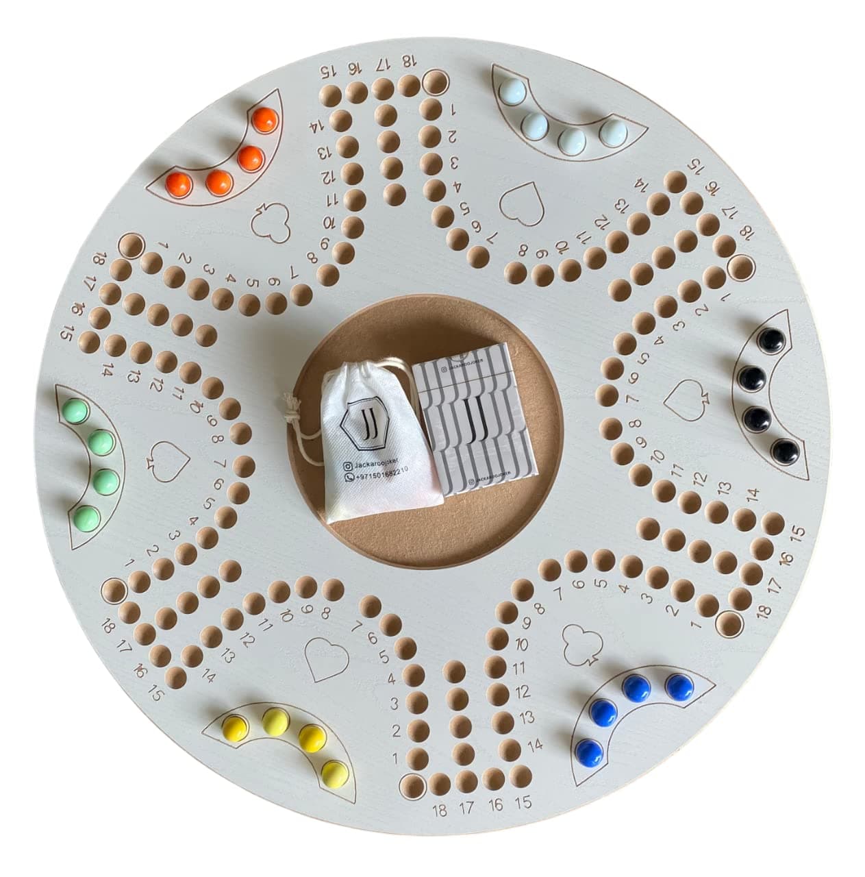 double sides wooden board game for Audlt for 4 players and 6 players with 24 Marbles and 1 Plastic jackaro cards (White 4/6)