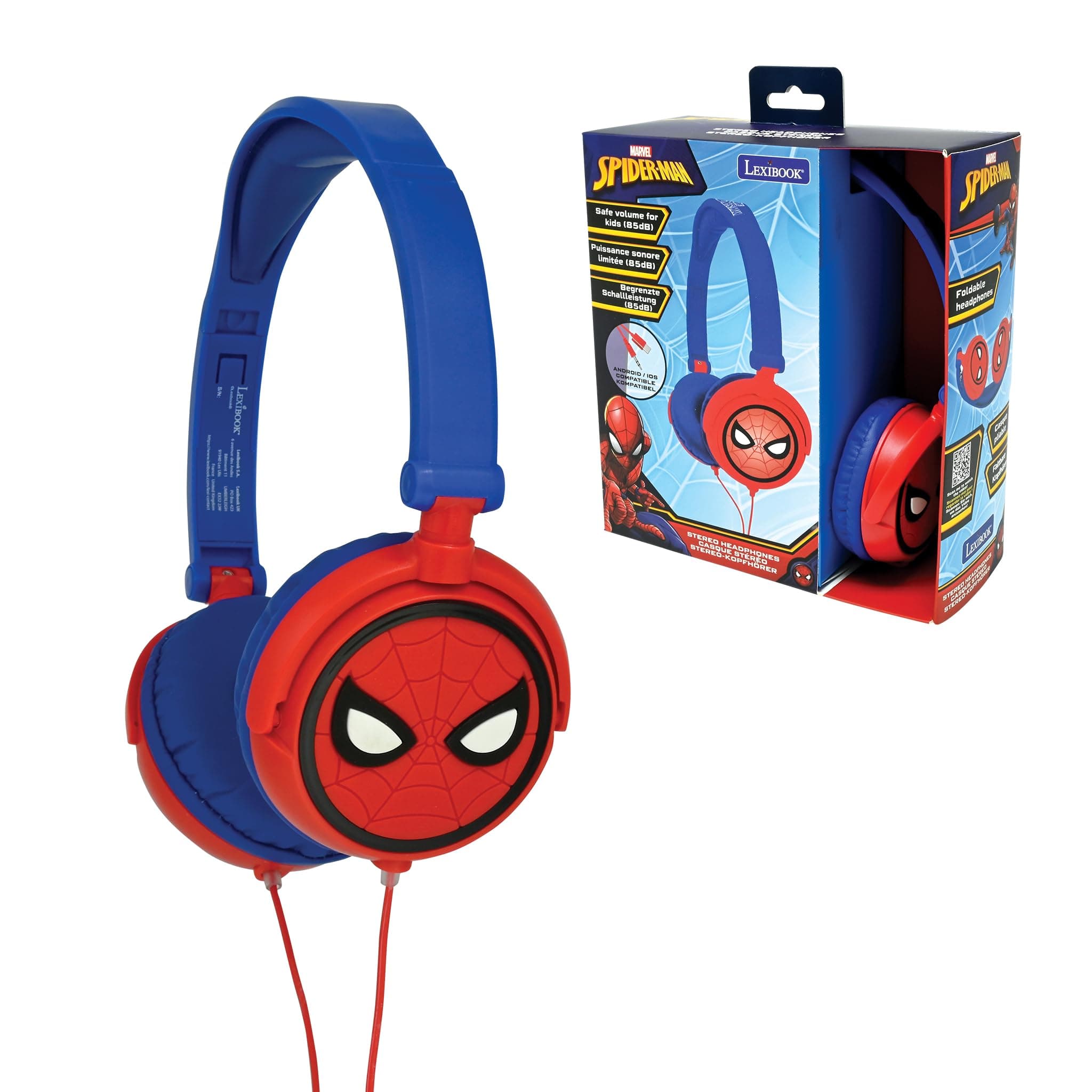 Lexibook Marvel Spider-Man Peter Parker Stereo Headphone, kids safe, foldable and adjustable, red/blue, HP010SP