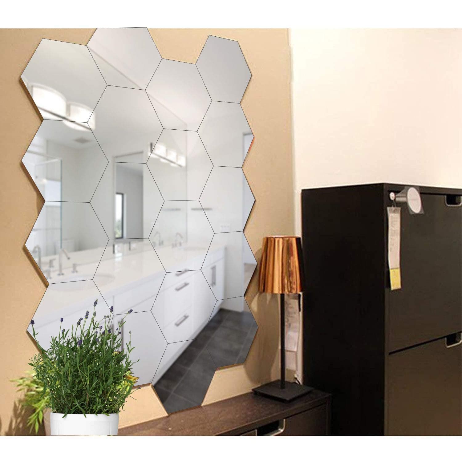 Hexagon 20 Silver Stickers for Wall, Hexagon Mirror Stickers, Acrylic Mirror Sticker, Hexagonal Wall Sticker,