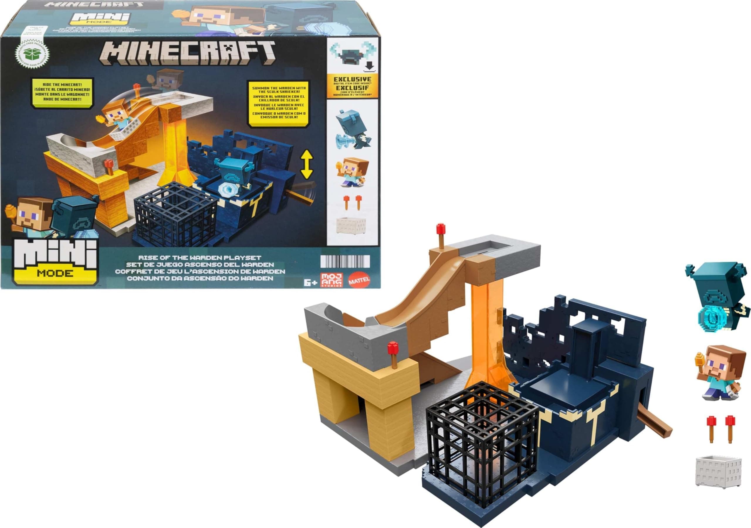 Mattel Minecraft Mini Fashion Playset Rise of the Ward Set with 2 Minis, Steve and Guardian Figures and DLC Code HXT72