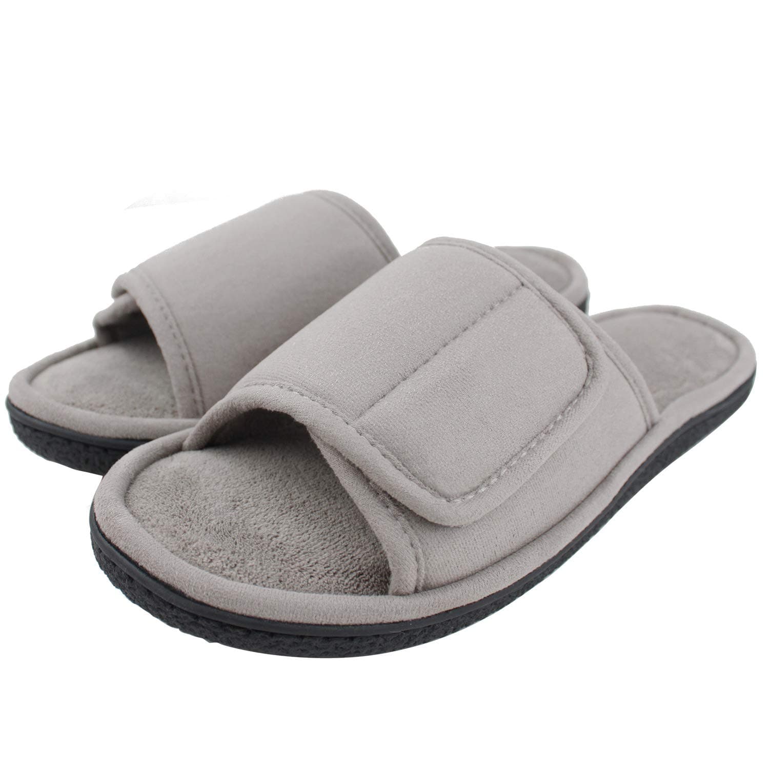 Magtoe Adjustable House Slippers for Men Soft Open Toe Breathable Indoor Slip on Mens Slides Sandals with Memory Foam for Home Bedroom,All Seasons