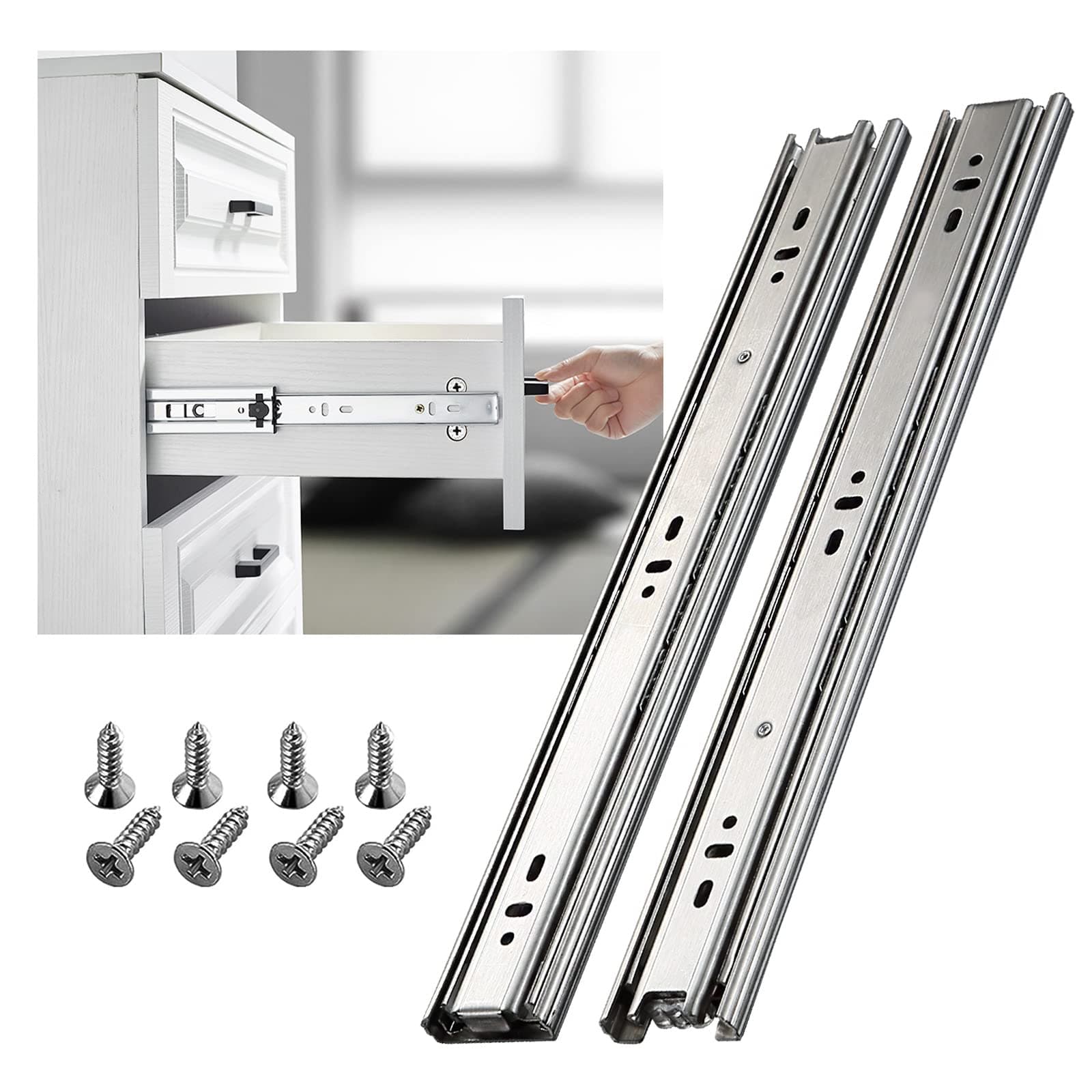 SHUHANG Stainless Steel Full Extension Drawer Runners Slides 400mm 3 Folds Ball Bearing Side Mount Heavy Duty Drawer Rails Load Capacity 45 kg, 1 Pair (2-Pack)