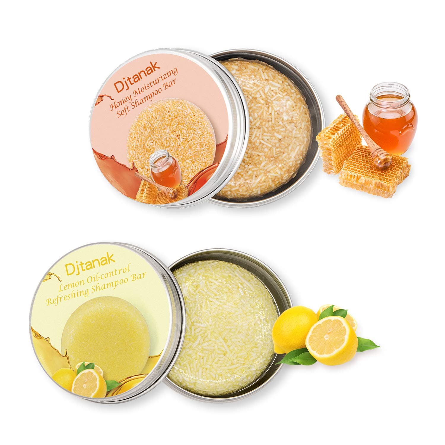 Djtanak Hair Shampoo Bar 2 packs, Lemon and Honey Shampoo, Moisturizing, Refreshing and Oil Control, Natural Organic Herbal Soap, Travel and Family Hair Care