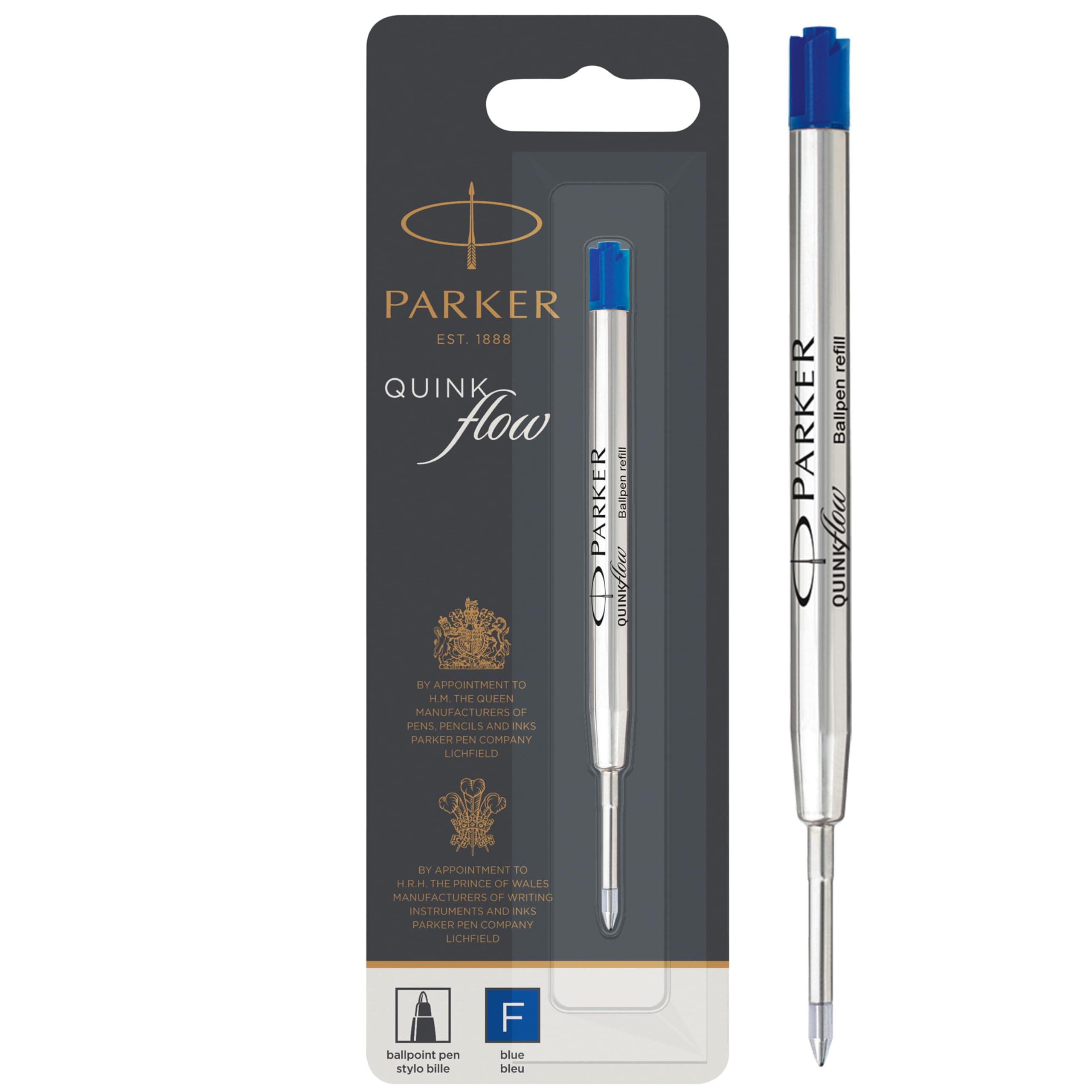 PARKER QUINKflow Ballpoint Pen Ink Refill, Fine Tip, Blue