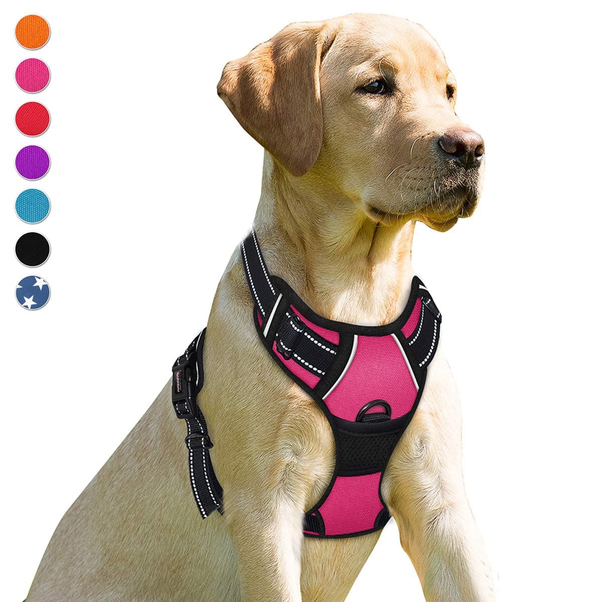 BARKBAY No Pull Dog Harness Front Clip Heavy Duty Reflective Easy Control Handle for Large Dog Walking(Pink,M)