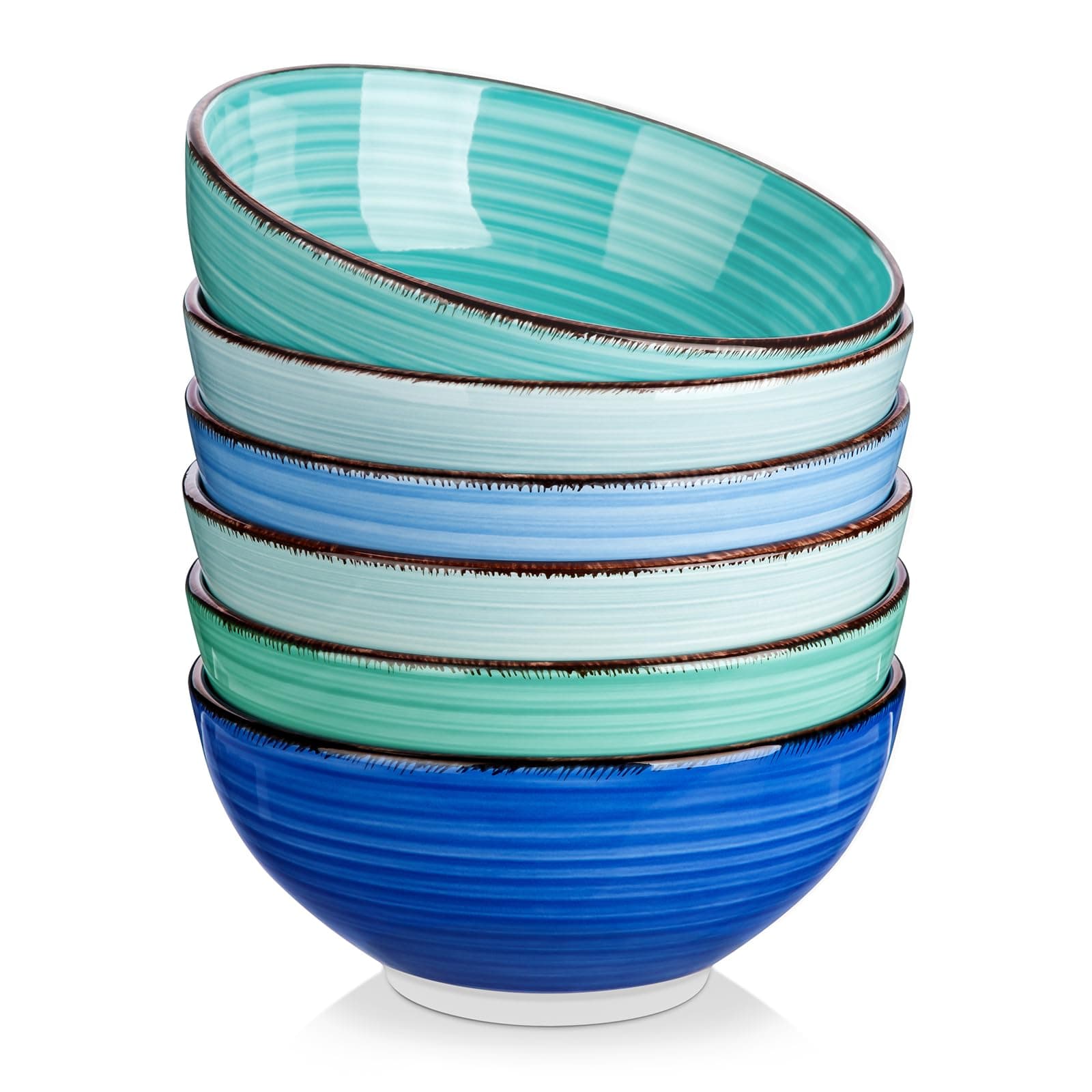 vancasso Bonita Cereal Bowls Set of 6, 27 oz/820 ml Ceramic Soup Bowls, Serving Bowls for Salad, Noodle, Porridge, Rice, Dishwasher & Microwave Safe, Cool Color