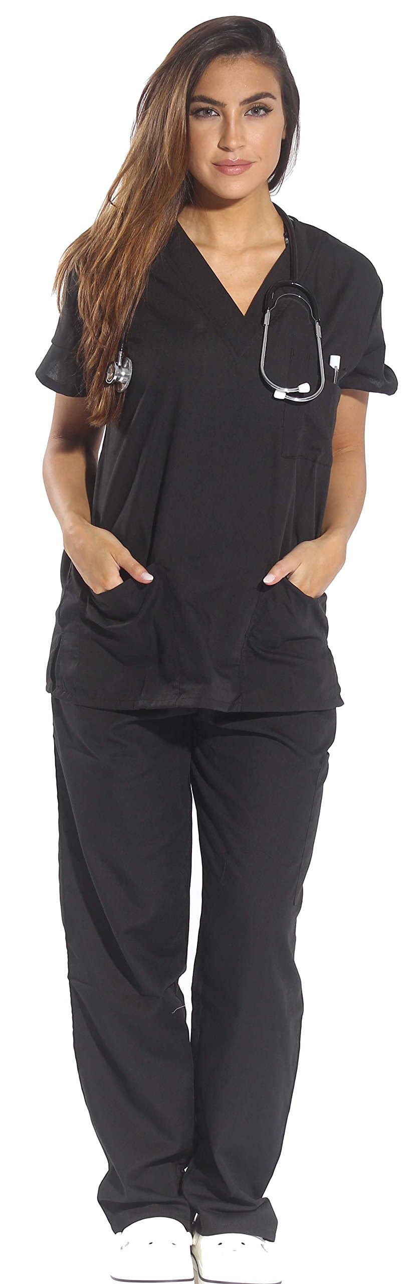 Women's Six Pocket Medical Scrubs Set (V-Neck with Cargo Pant)