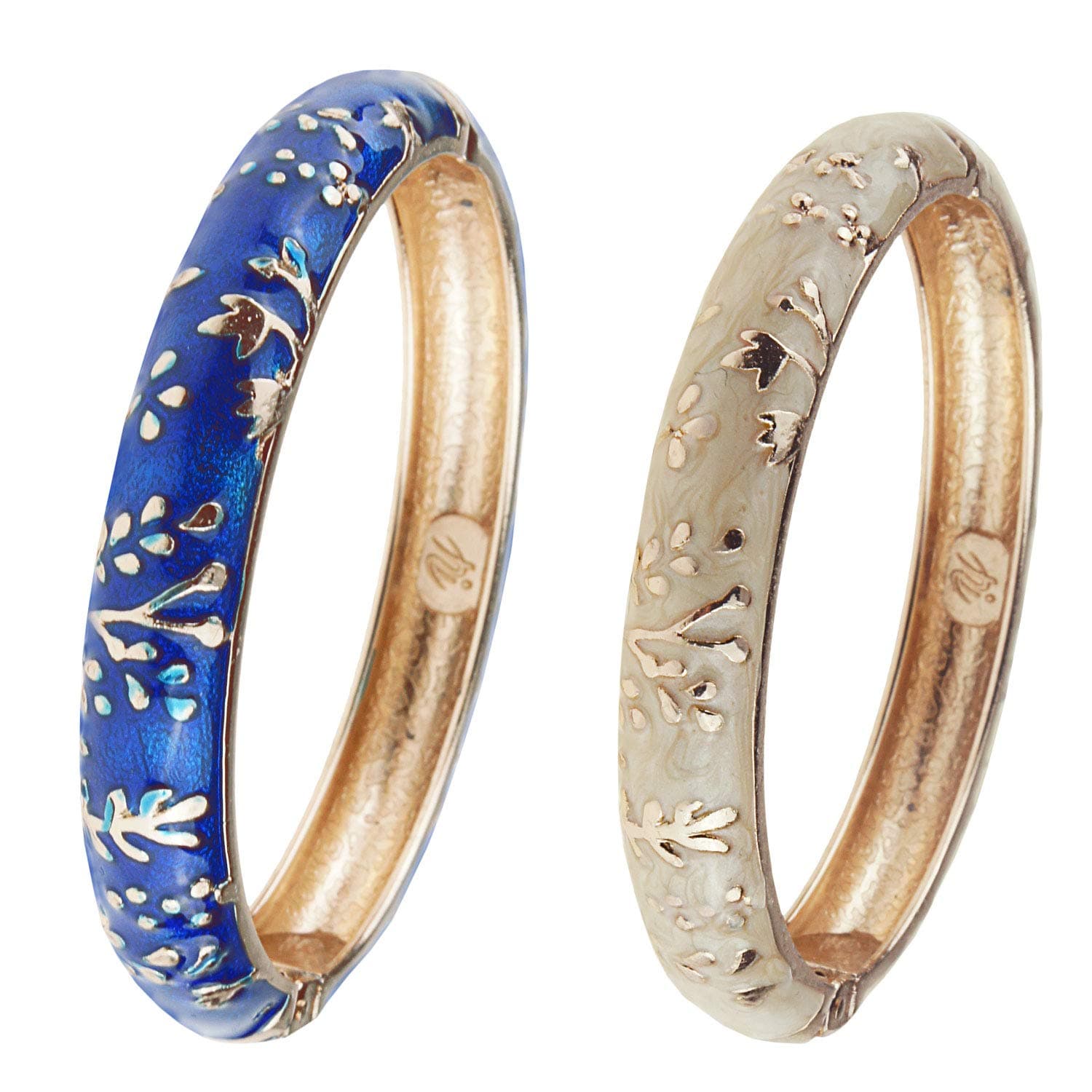 UJOY Cloisonne Bracelet Openable Hinge Gold Cuff Enamel Flower Bangle Jewelry Gift for Women 55A61