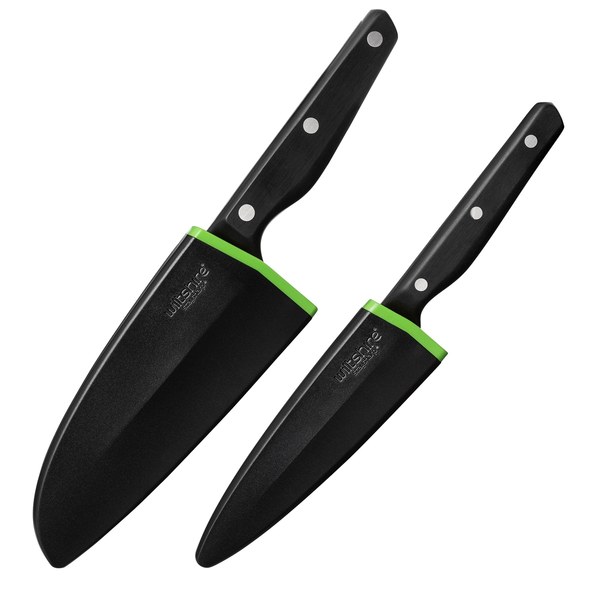– Wiltshire Staysharp Triple Rivet Multi-Purpose Duo Set Santoku & Utility Knife 2pc, Stainless Steel Sharp Blade for Chopping Cutting Slicing, Built-in Sharpener, Slim Scabbard, Ergonomic Handle