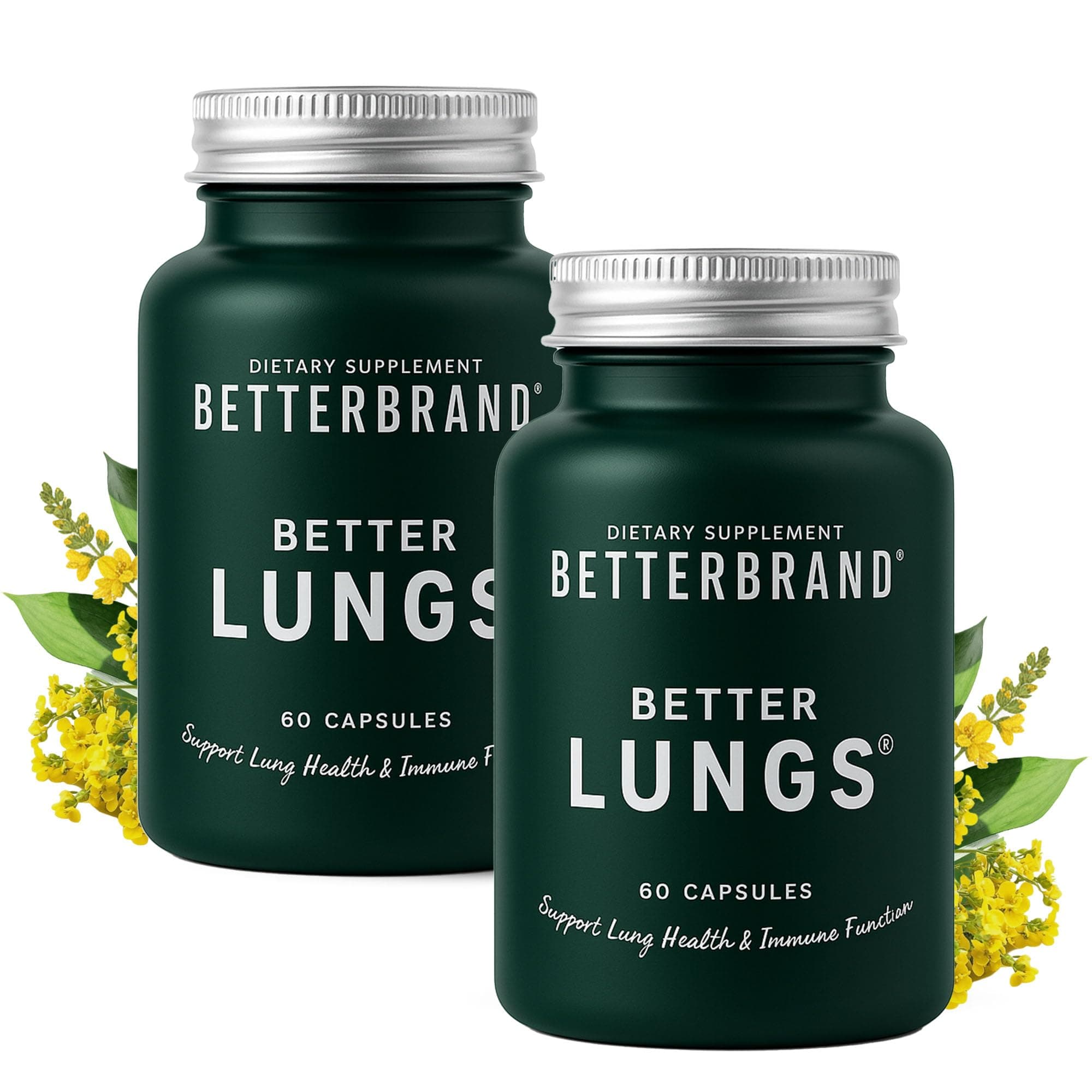 Betterbrand BetterLungs Lung Support Supplement with NAC, Mullein Leaf for Smokers, Respiratory Health Formula with Elderberry, Vitamin D, Ginseng, Reishi Mushroom - 60 Capsules - Pack of 2
