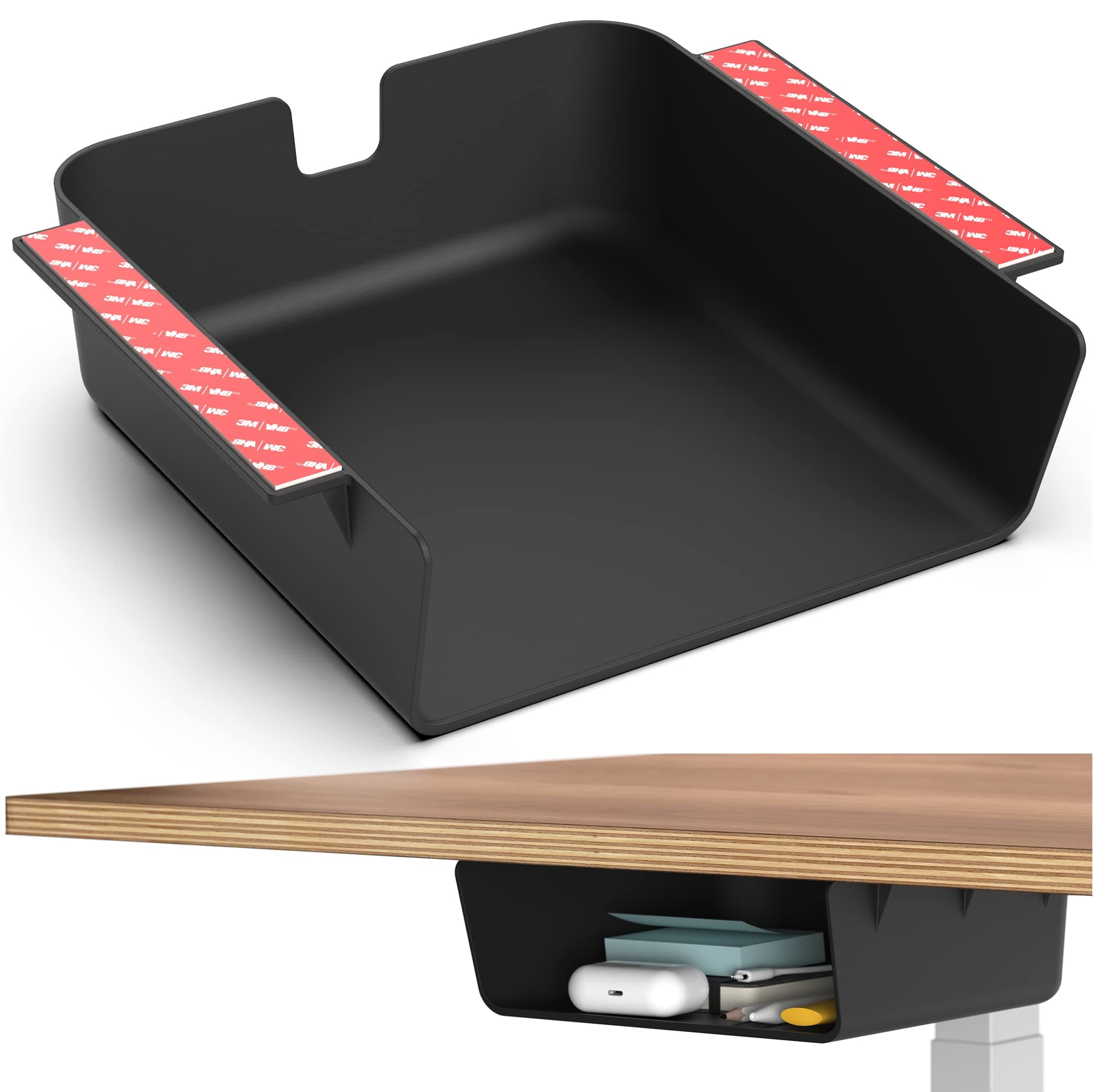 HumanCentric Under Desk Storage Shelf, Drawer Organizer for Office, Workstations, Tables, Sit Stand Desks, Gaming Setups, Mountable Storage Tray, Cable Management, Screw or Stick On with VHB Tape