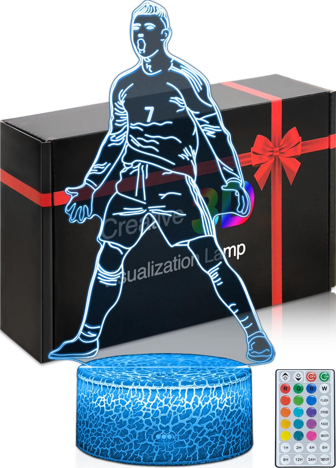 Footballer Siuuuu Celebration 3D Lamp Illusion, 16 Colors Touch and Remote Control Dimmable Night Light, No.7 Portuguese Soccer Player Room Decorations for Ronaldo Fans