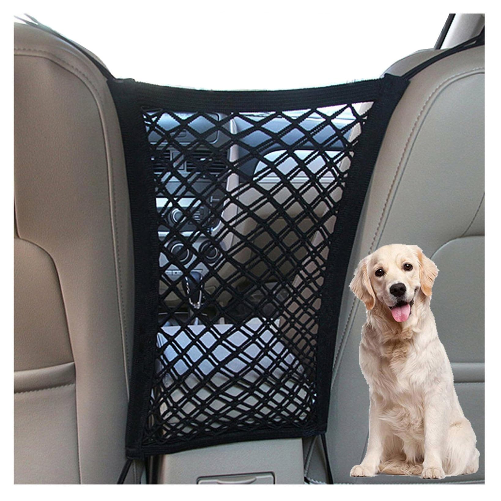 Pet Barrier Dog Car Net Barrier with Auto Safety Mesh Organizer Baby Stretchable Storage Bag Universal for Cars, SUVs -Easy Install,Safer to Drive with Children and Pets