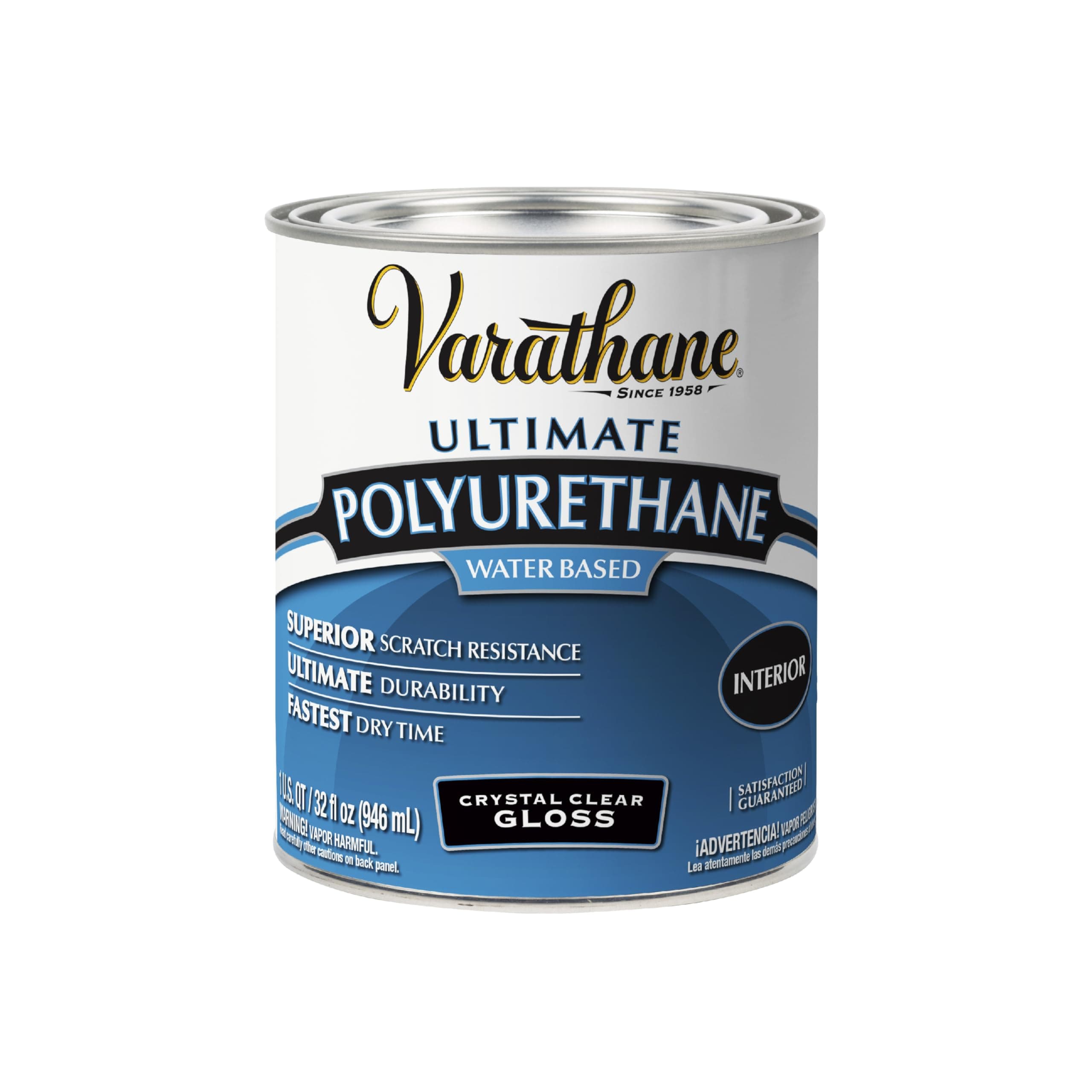 Varathane Water-Based Crystal-Clear Ultimate Polyurethane | Interior Wood Protection | Fast Dry Time | Easy Clean Up | Gloss | Quart