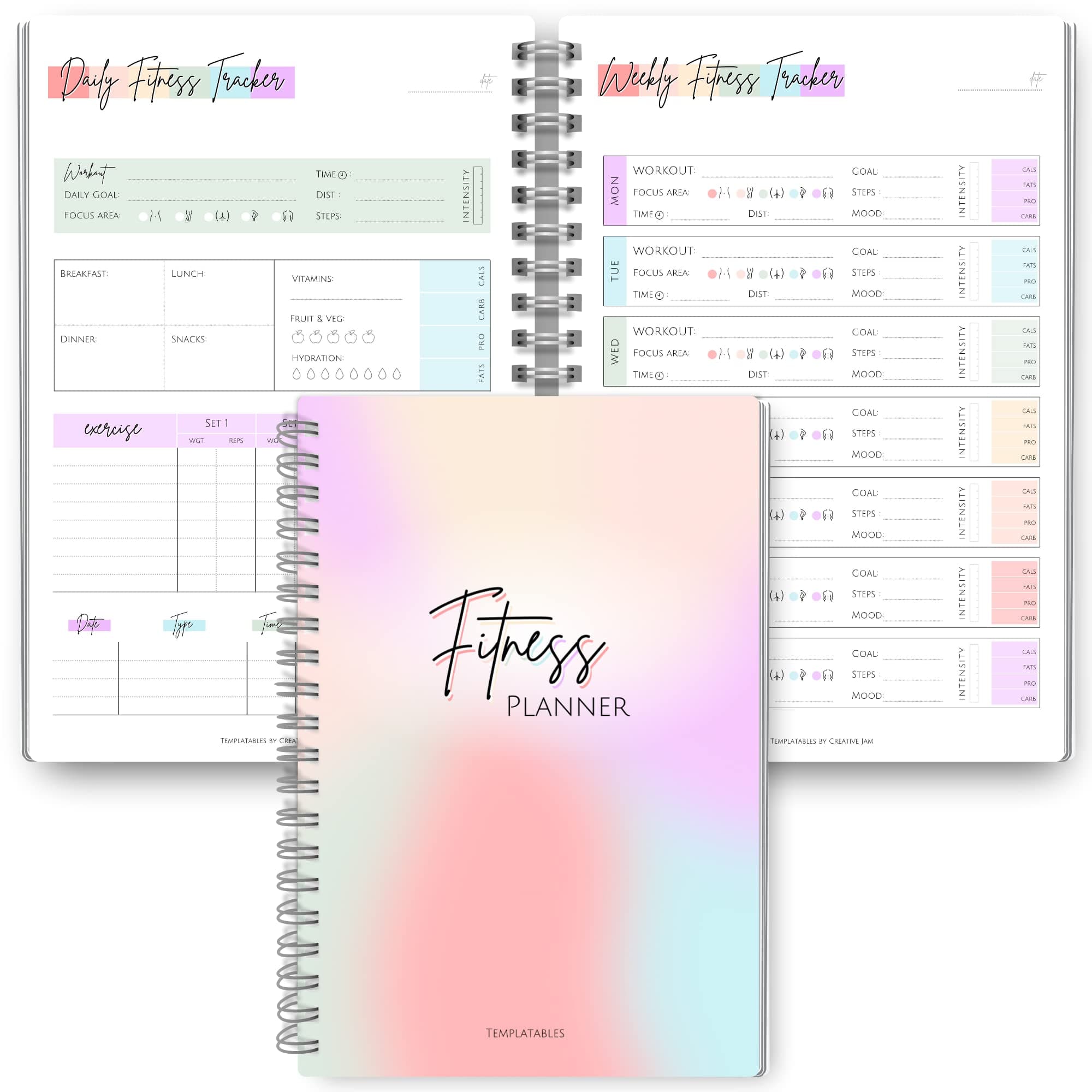 3 Month Fitness & Workout Planner for Women | Gym Journal, Weight Loss Tracker, Meal Planner, Self Care Habit Tracker - A5 Pastel Rainbow