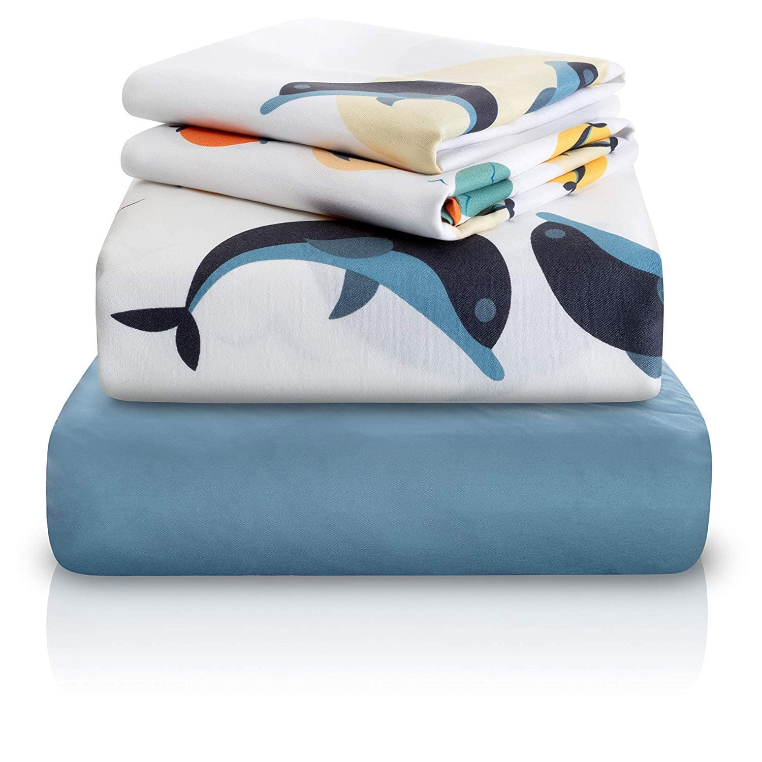 4 Pc Twin Bed Sheets | Dolphin Themed Kids Bedding Set | Marine Animal Collection | Durable Super-Soft, Double-Brushed Microfiber | 1 Flat & 1 Fitted Sheet, 2 Pillow Cases | 15" Deep