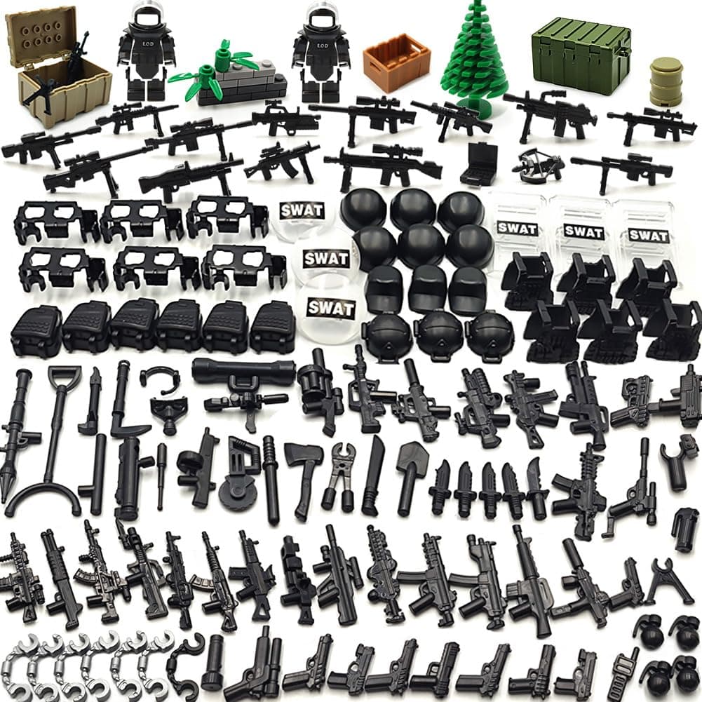 Army Weapon Pack for Military Mini Figure Building Block Set with Guns Helmets Tools E.O.D Suit SWAT Accessories Compatible with Classic Block Toys for Kids Age 6 8 10 12 Years