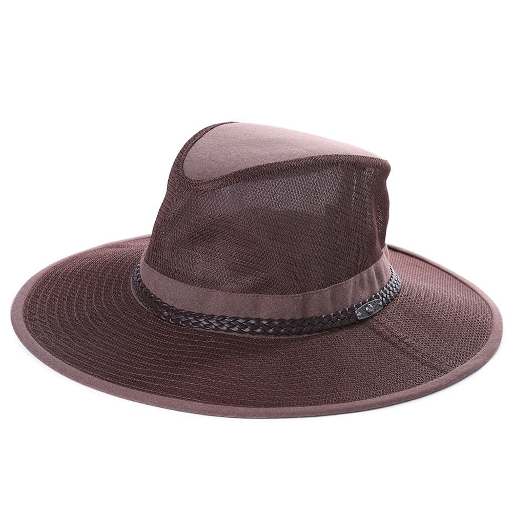 Comhats Packable Mesh Safari Hat Unisex Breezer Hat Wide Brim Sun Hat UPF 50 Sun Protection with Chin Strap Bucket Fishing Hiking Hat Coffee 57-58cm L