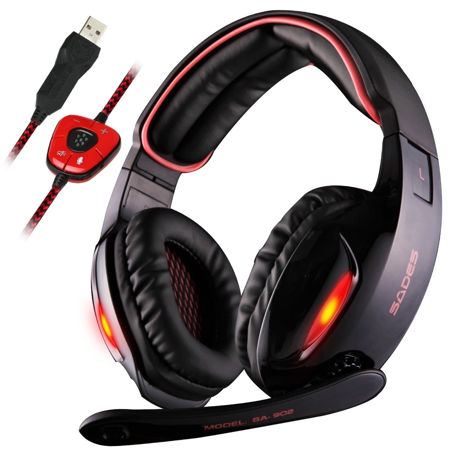 PC Gaming Headset, SA902 Wired Stereo Headphone with Mic USB 7.1 Surround Sound for PC Computer/Mac
