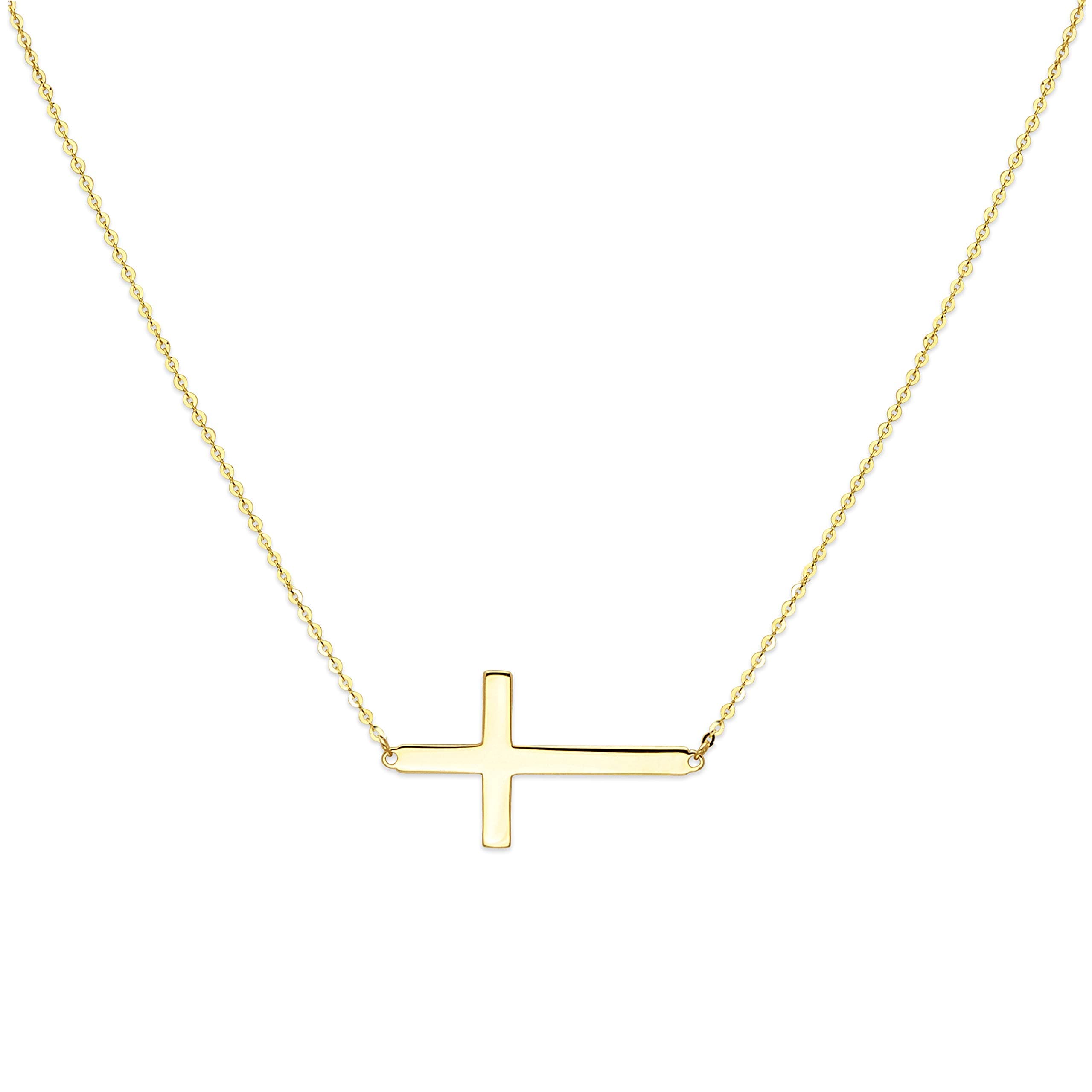 Wellingsale 14k Yellow Gold Polished Side Way Cross Necklace - 18"